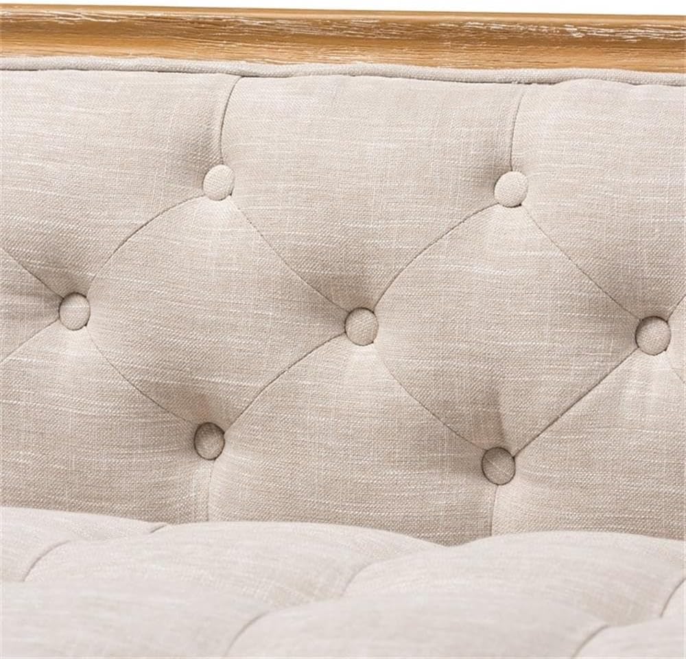 Baxton Studio Agnes French Provincial Beige Linen Fabric Upholstered and White-Washed Oak Wood Sofa