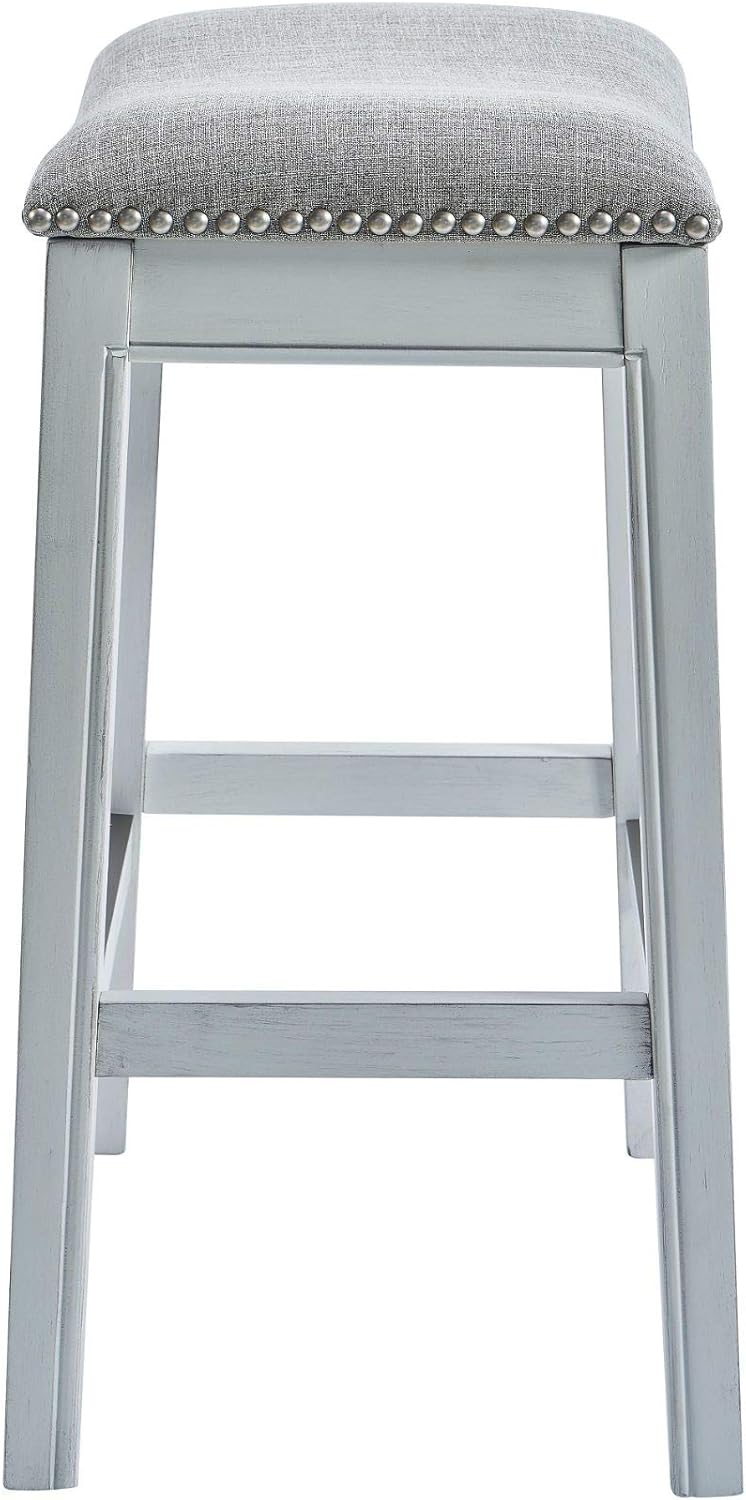 Contemporary Home Living 26" White and Gray Sturdy Upholstered Bar Height Stool