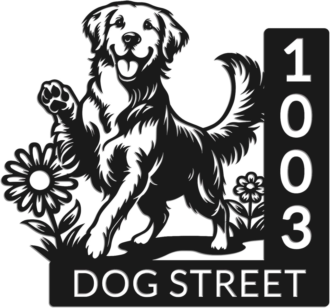 Custom Dog Address Sign, Personalized Metal House Number Plaque, Pet Owner Yard Decor, Family Name Sign with Numbers, Outdoor Entrance Decoration, Unique Dog Themed Mailbox Accessory (Style-2)