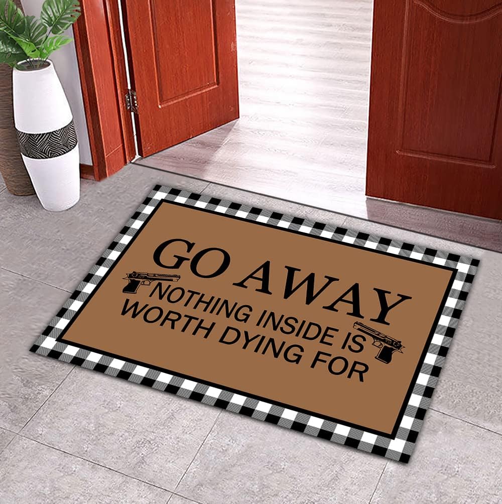 Welcome Funny Door Mat Nothing Inside is Worth Dying for Doormat - Go Away Door Mats for Front Door/Bathroom/Garden/Kitchen/Bedroom 23.6" x 15.7"