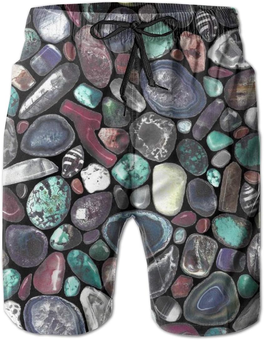 Coore Reu Men's Swim Trunks Large Colorful Black Gemstone Collage_1703
