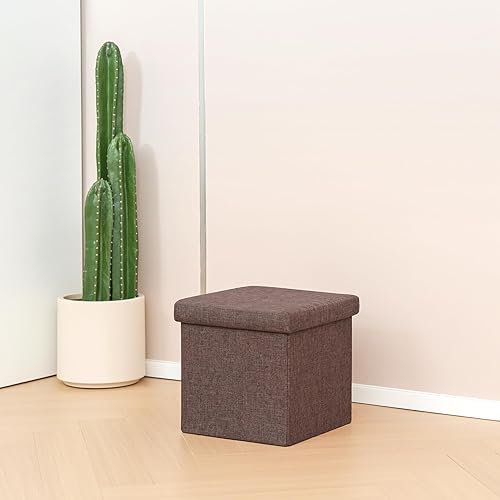 Miniatura 39 de B FSOBEIIALEO - Otomano plegable de piel sintética con almacenamiento Gris,Negro -,Negro 16.5"x12.6"x12.6",Azul,Marrón,Gris