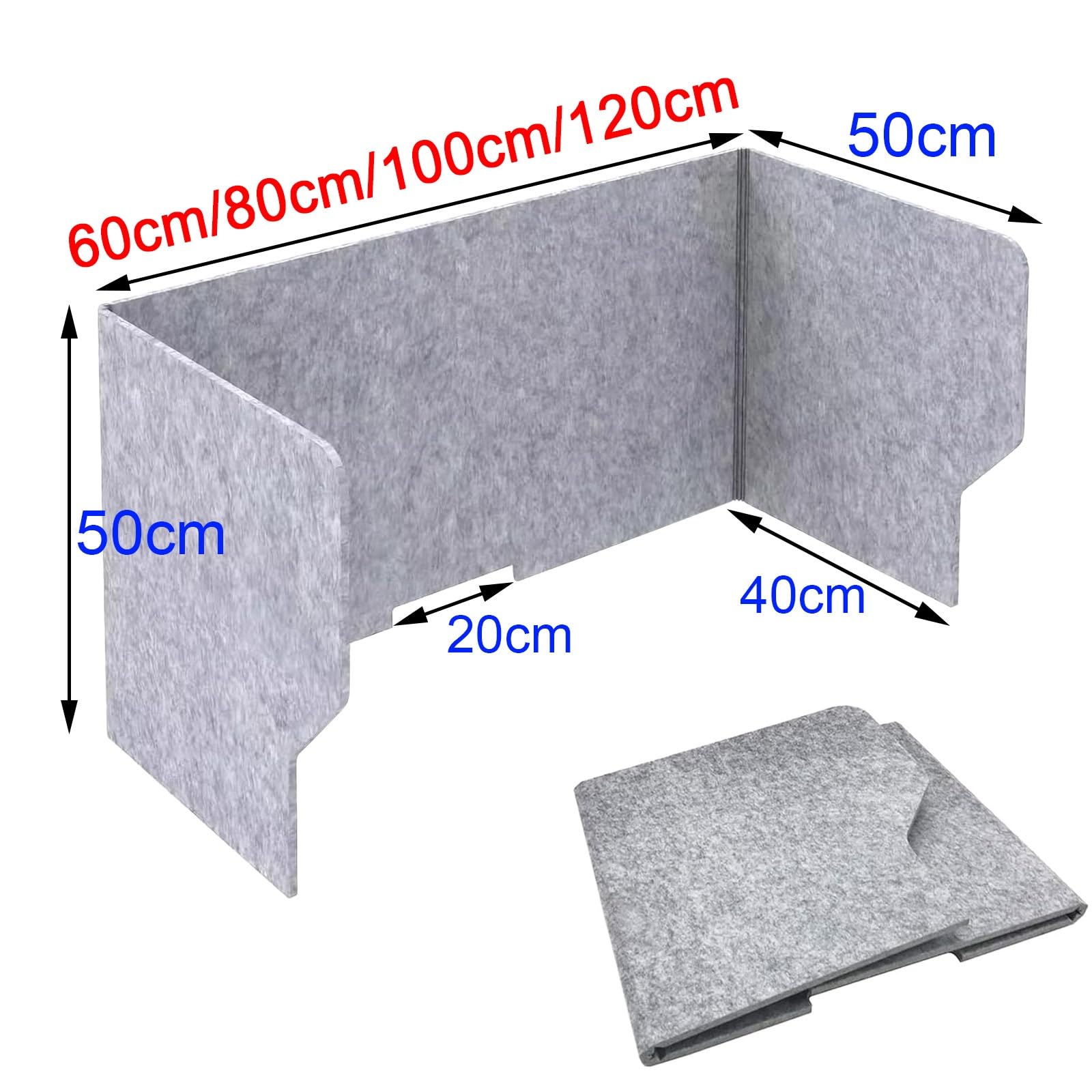 Faltbar Trennwand 60/80/100cm, Table Divider Polyesterfaser, Niesschutz Teiler Schutzschirm Für Schreibtisch, U-förmiger Schreibtisch-Konzentrationsbarriere, Für Lern Büro Bibliothek(Greys,60cm)