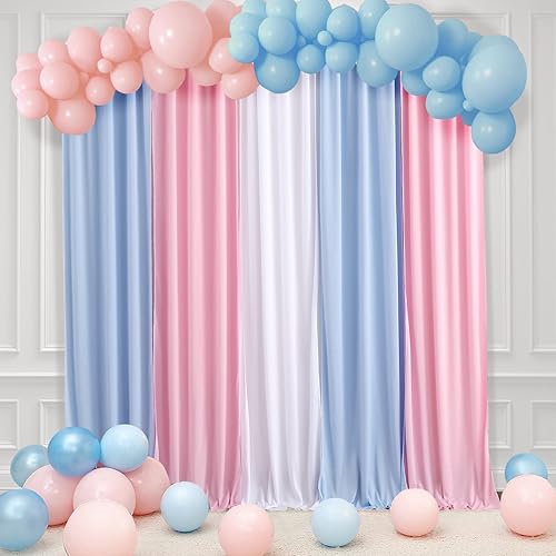 Cortinas tipo telón de color azul y rosa para revelación de género, cortinas tipo telón para decoración de baby shower y fiesta de cumpleaños, tela