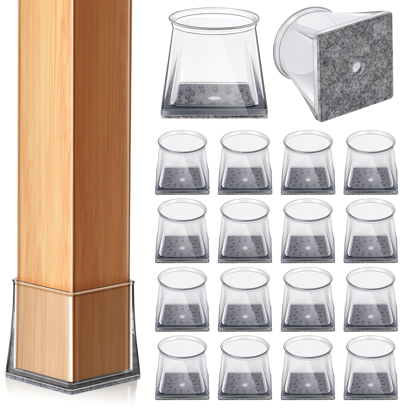 Photo 1 of Pcs Chair Leg Floor Protectors Square, Floor Protectors for Chairs, Clear Silicone Felt Furniture Leg Pads, Protect Floors, Anti-Scratch Reduce Noise (L Fits: 1-5/16" to 1-1/2")