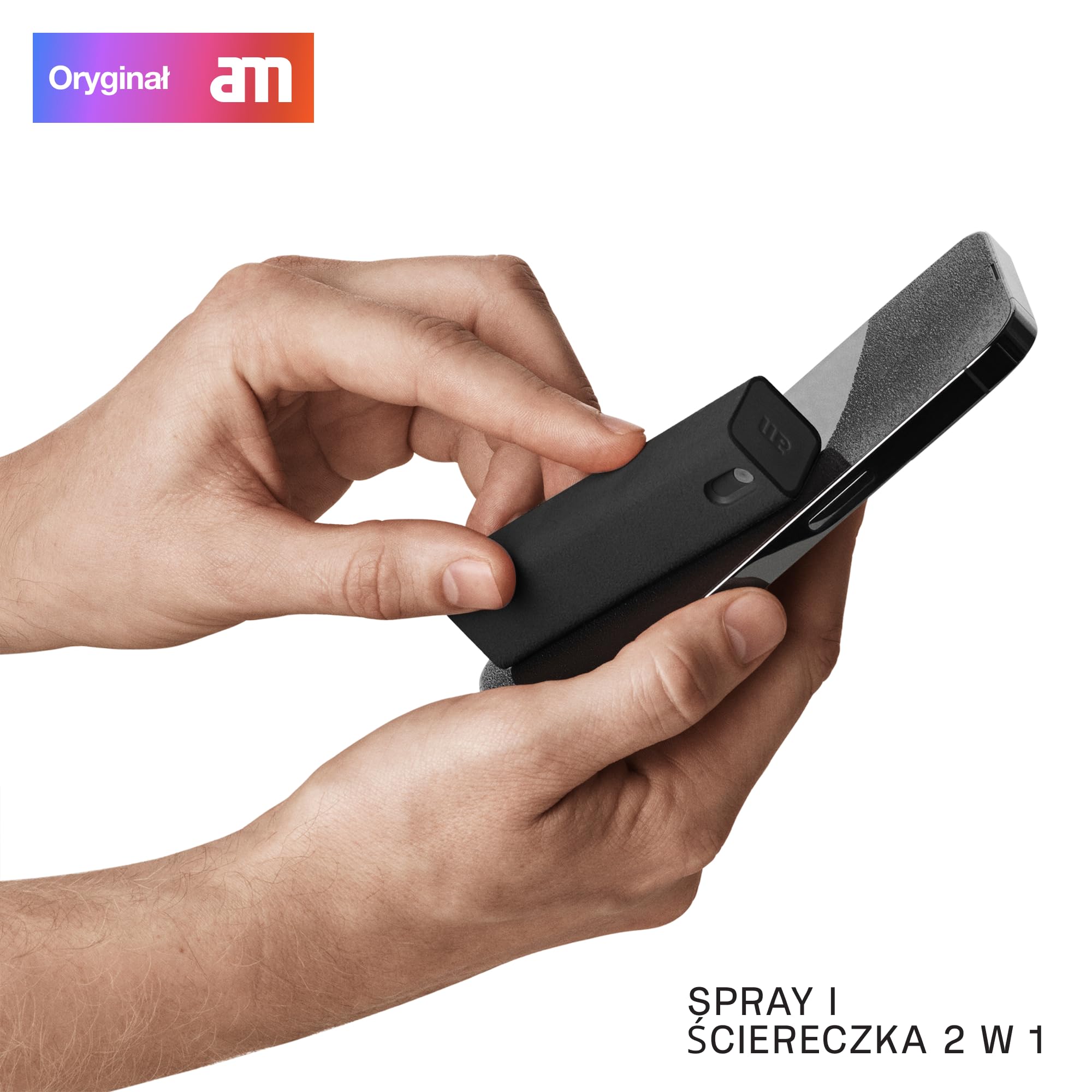 am Zestaw do czyszczenia ekranu z atomizerem 2 w 1 – środek do czyszczenia wyświetlaczy do smartfona, tabletu, laptopa i auta – screen cleaner z mikrofibrą (czarny, 1 szt.)