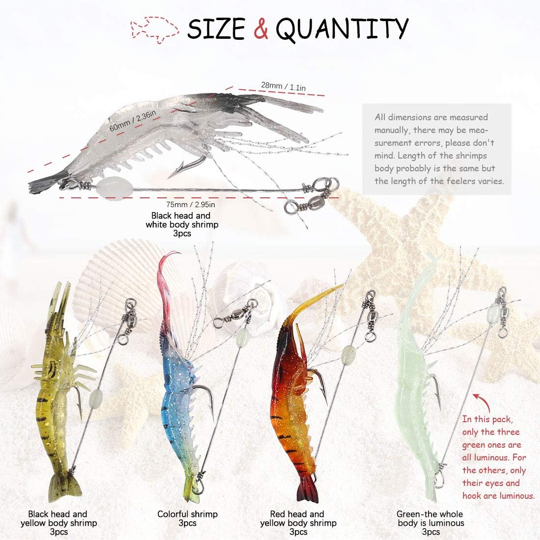 Hilitchi 15 Pcs Soft Shrimp Lures Fishing Bait Luminous Artificial Lures for Freshwater Trout Bass Salmon and More : Sports & Outdoors