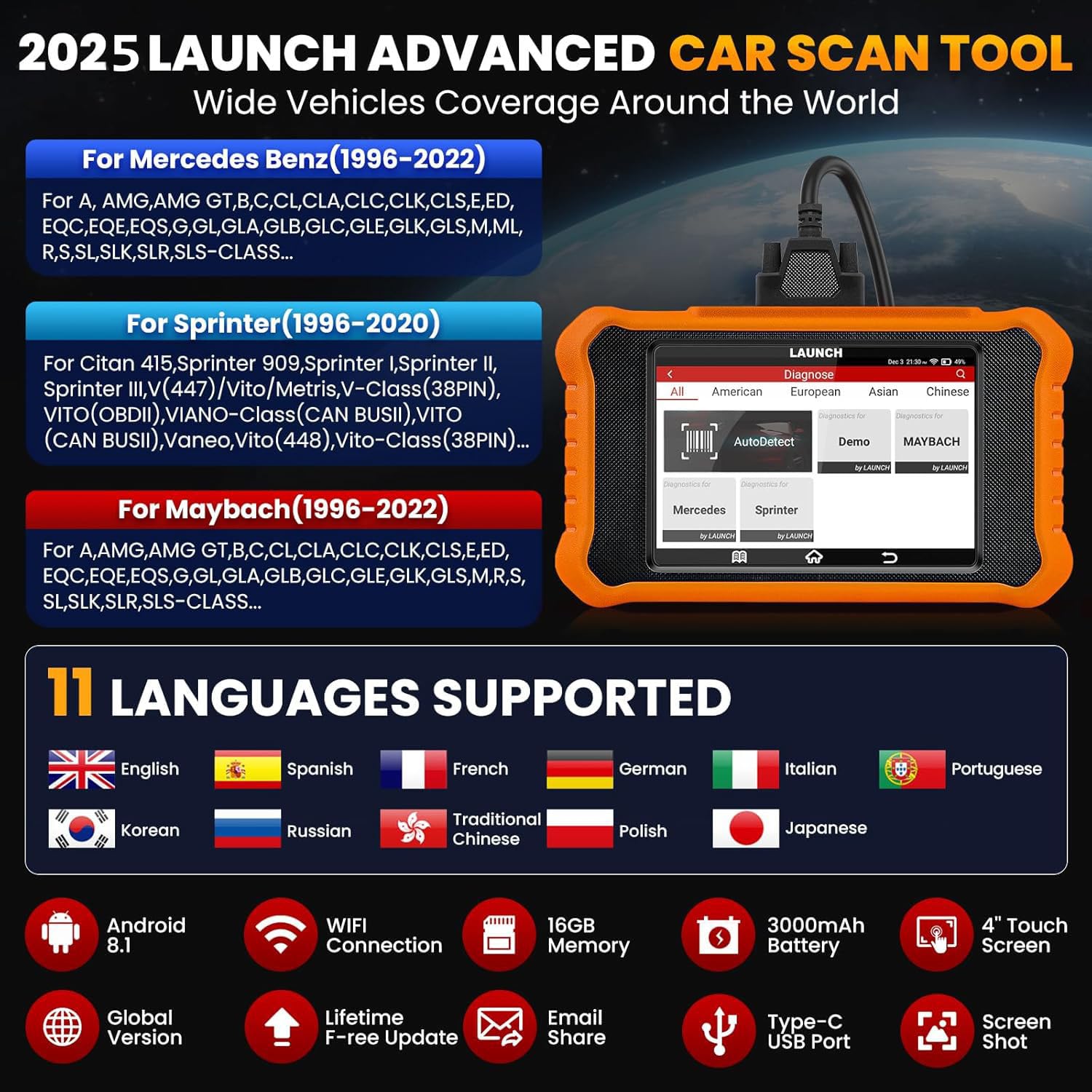 Amazon.com: 2025 LAUNCH Creader Elite V2.0 fit for Mercedes