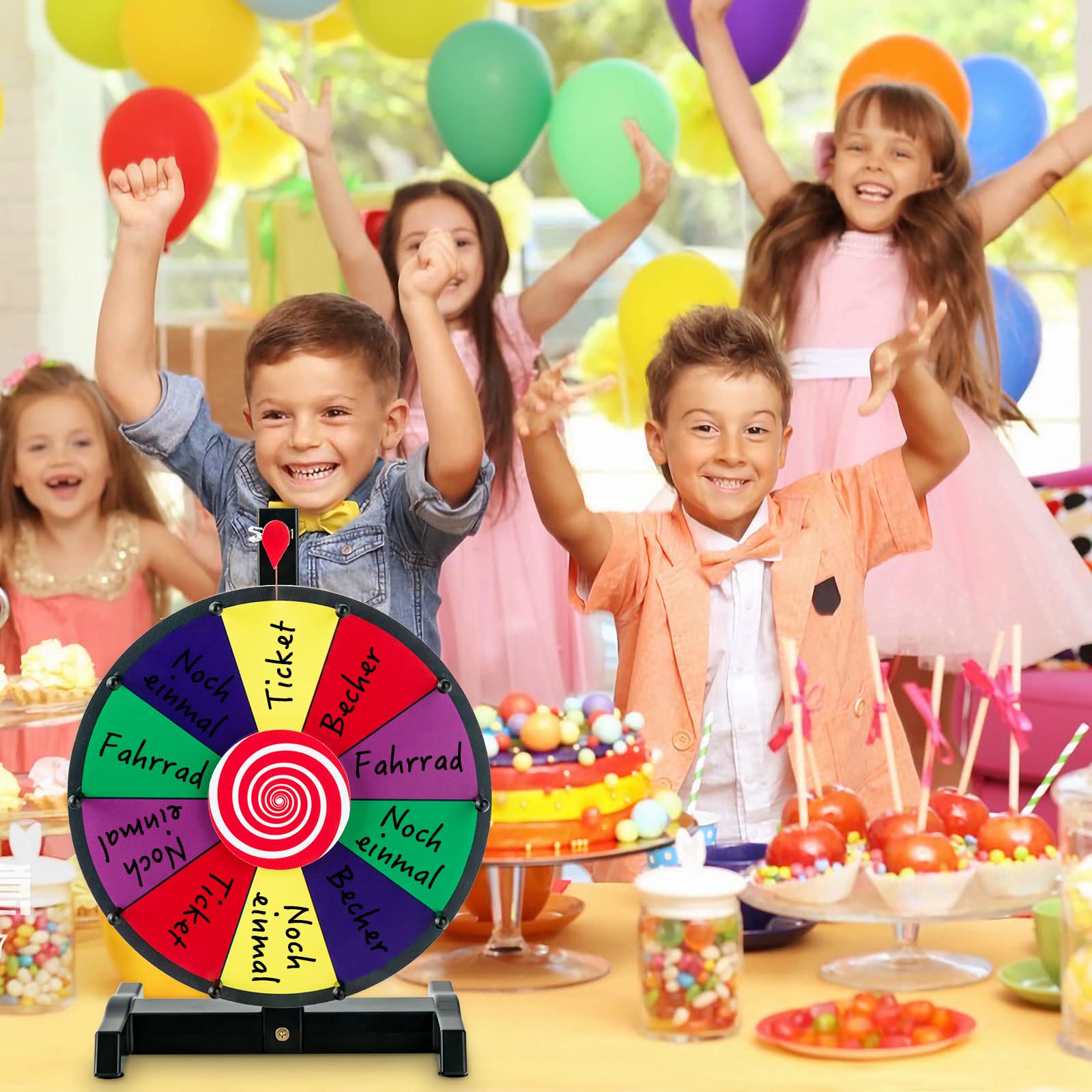 COSTWAY 12" Glücksrad zum Drehen, inkl. Radiergummi und Markierstift, Drehrad Preisrad Lucky Wheel für Lotteriespiele und Wortspiele (φ30cm) - 2