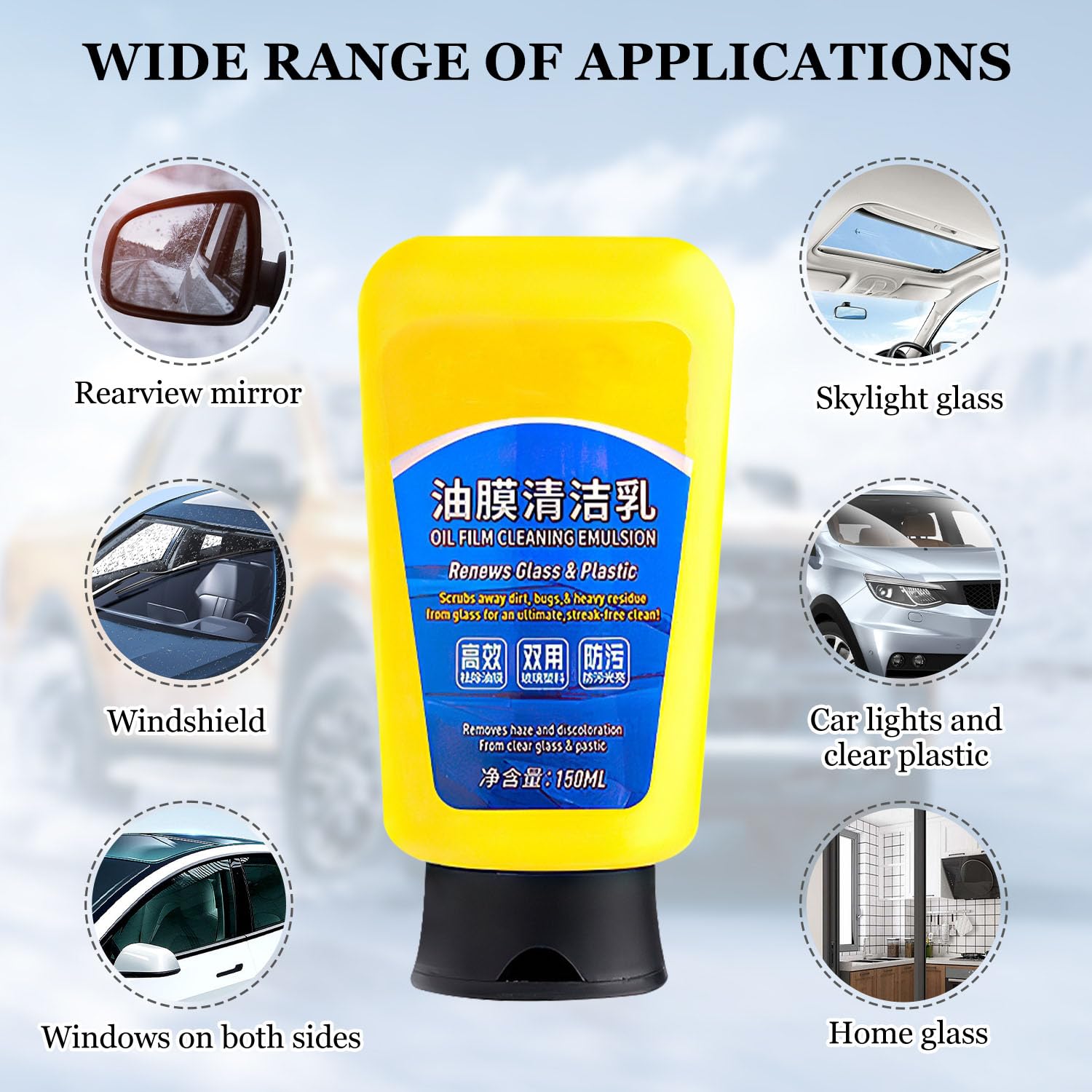 Oil Film Emulsion Glass Cleaner with Sponge,Car Coating Spray,Glass Cleaner,Oil Film Remover for Car Window,Car Quick Effect Coating Agent,Great for Home and Auto Cleaning(1pc)