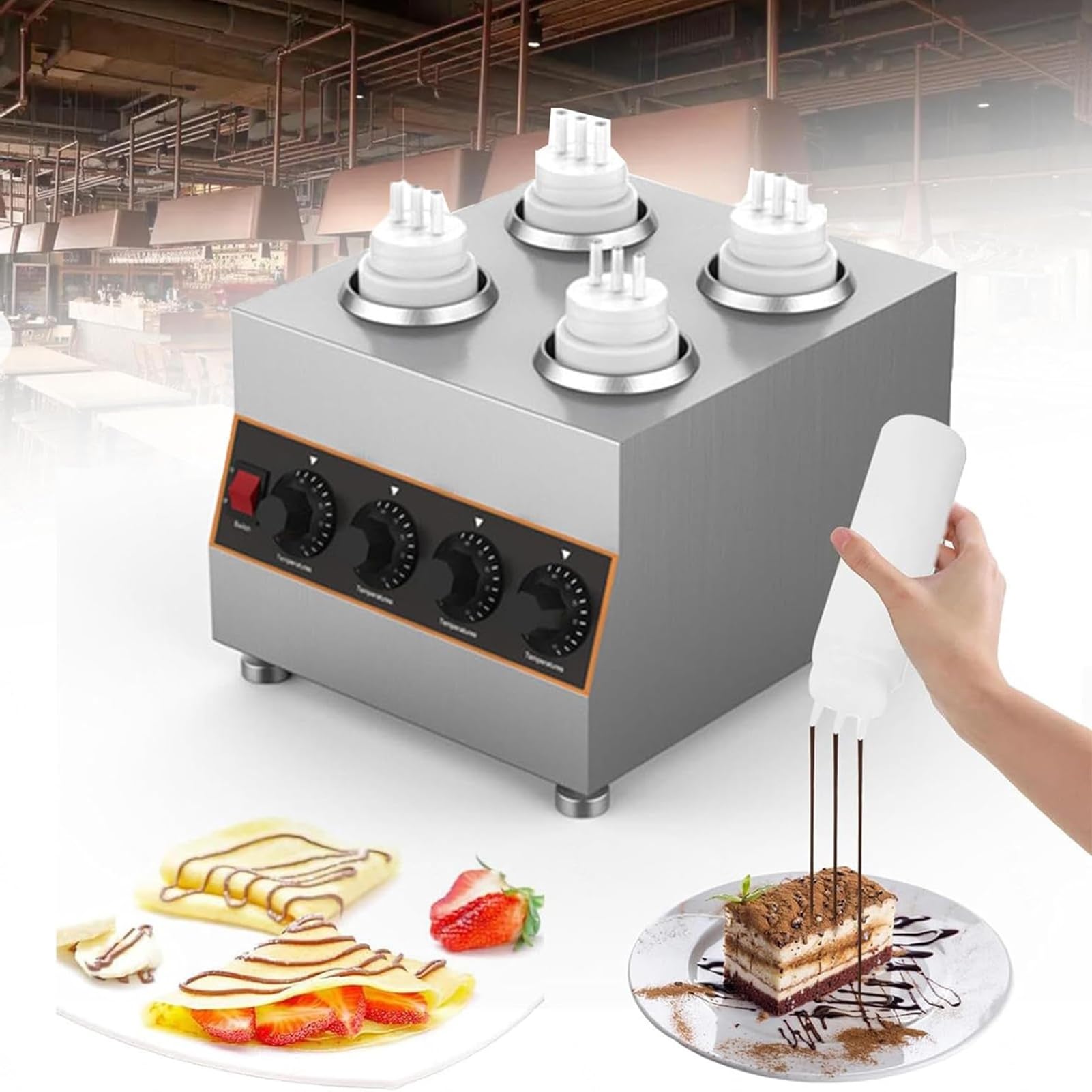 Chauffe-sauces électrique 4 bouteilles 640W thermostat 30-85°C