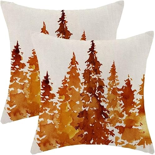Juego de 2 fundas de almohada de otoño de 18 x 18 pulgadas, fundas de almohada con temática natural de árbol naranja quemado, fundas de almohada