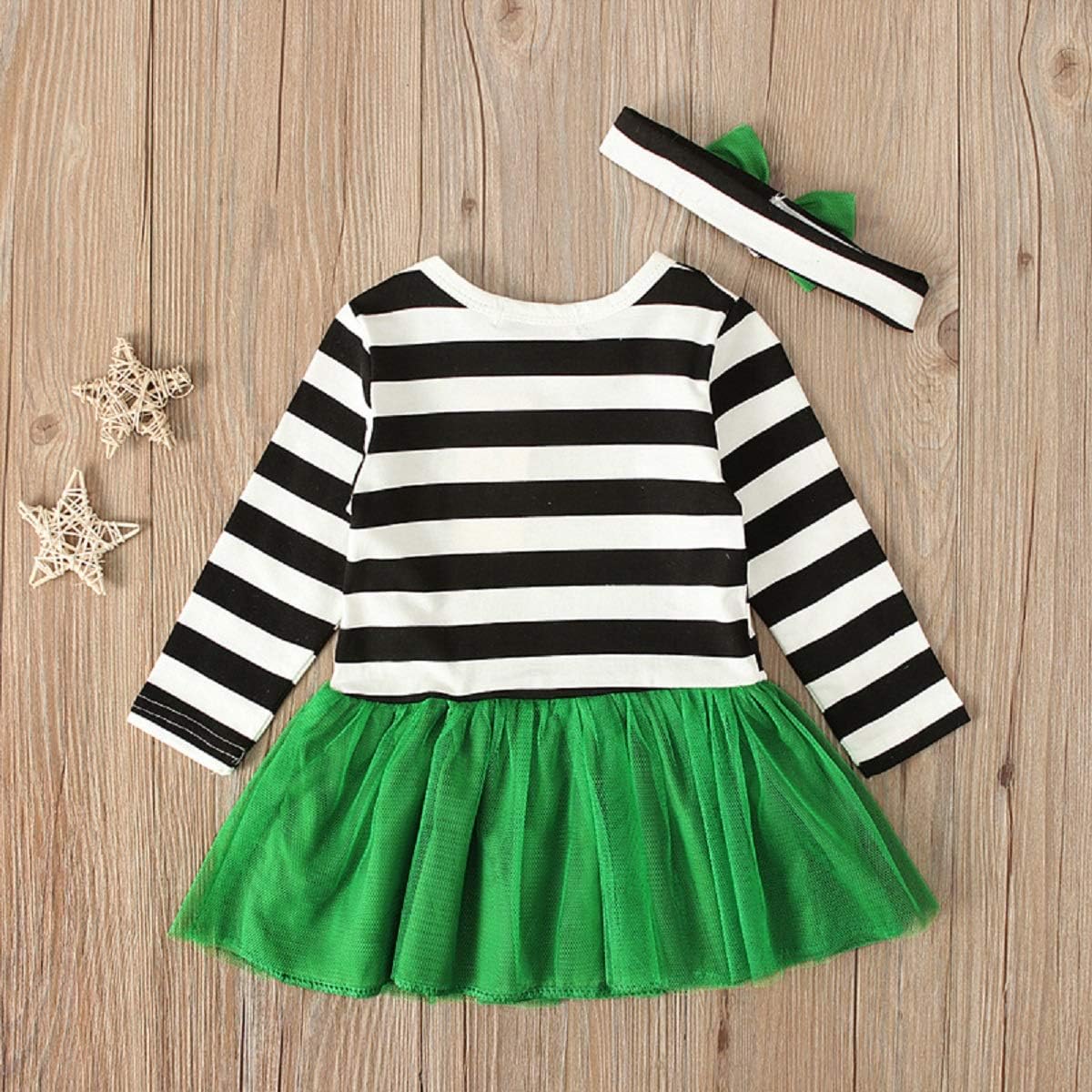 XFGLCK Toddler Baby Girls St.Patrick’s Day Stripe Dress Outfits Shamrock Princess Party Dress Playwear Tutu Skirt + Headband - Image 7