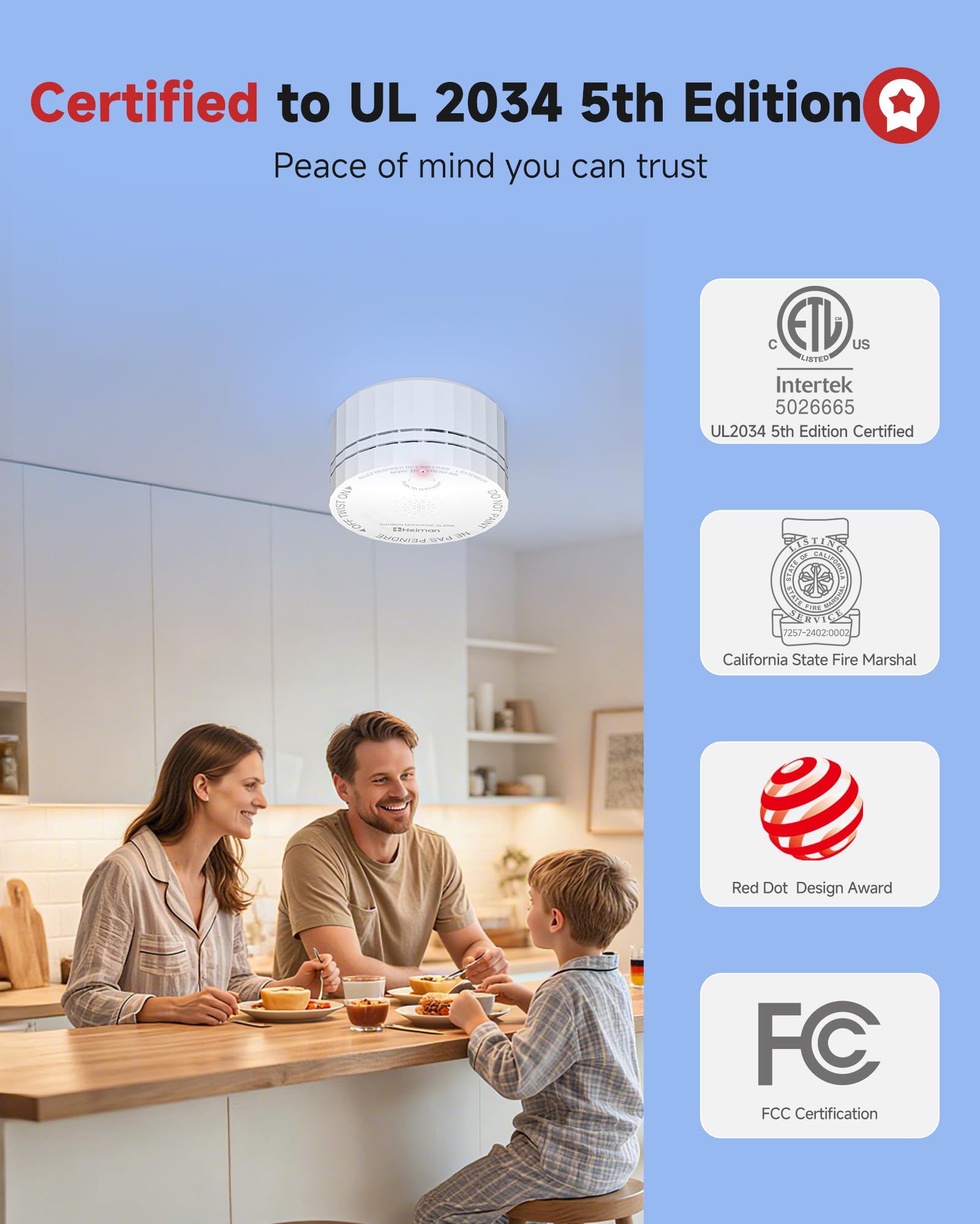 Heiman Smart CO Detectors - 3-Pack with Gateway -3