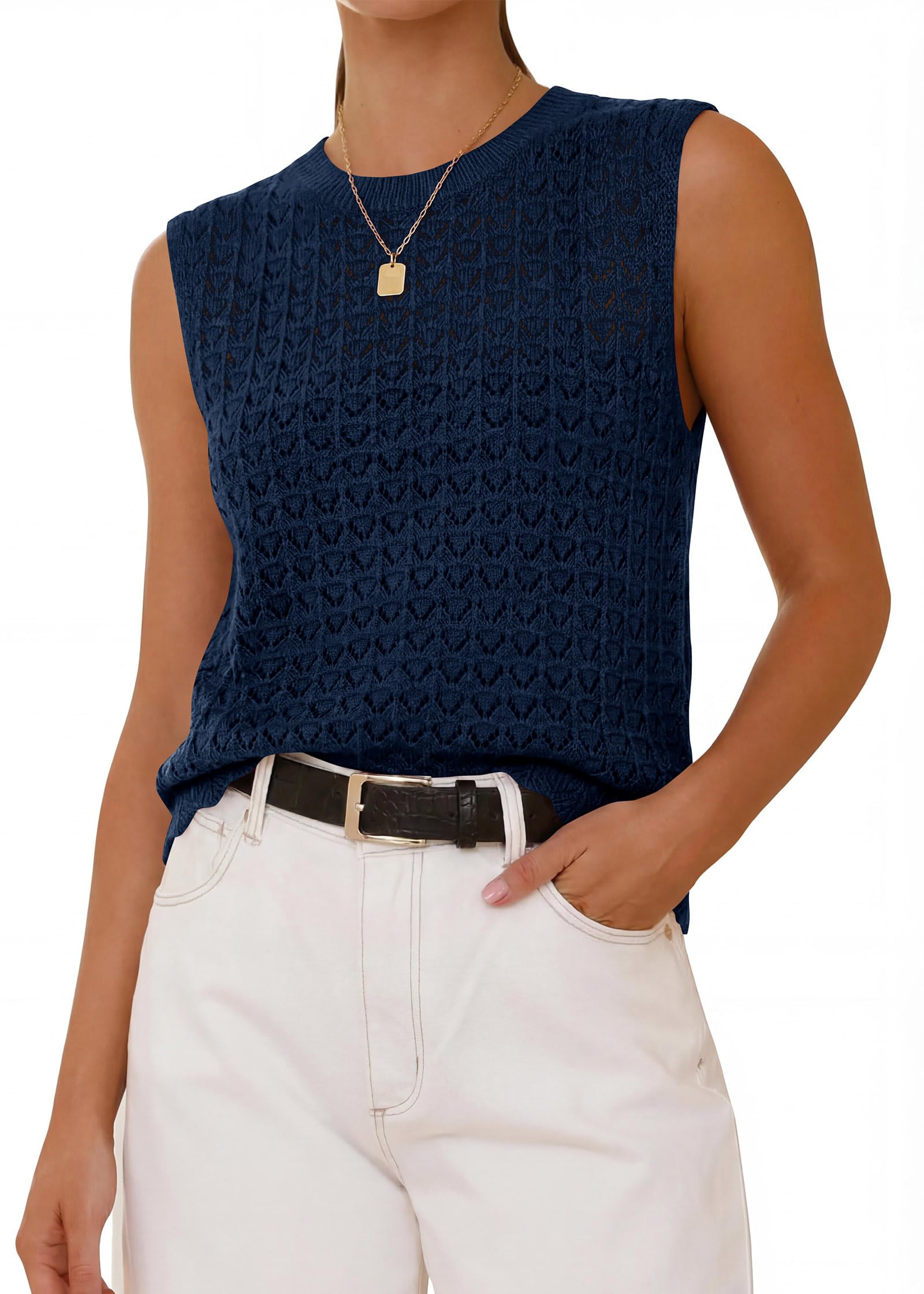 KIRUNDO Sweater Vest Women Summer Crochet Tank Tops 2026 Spring Trendy Sleeveless Knit Shirts Pullover Beach Vacation Clothes