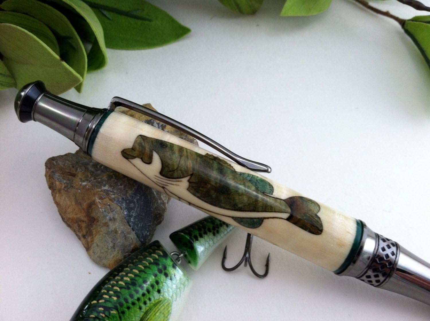 Badass Bass Wood Inlay Ballpoint Writing Pen, Medium Point, Gun Metal Accents