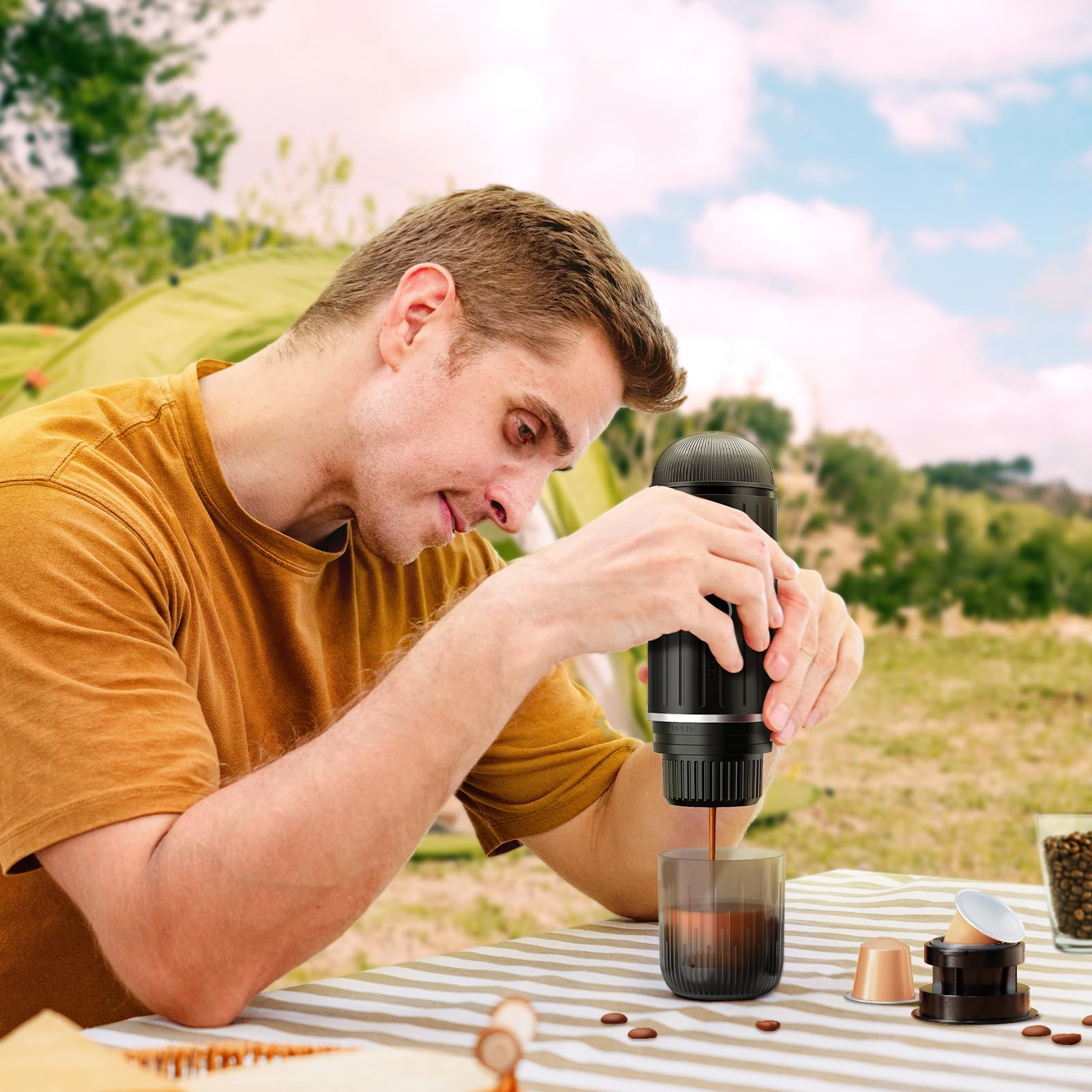 i Cafilas Rich Crema - Macchina da caffè espresso elettrica portatile, da viaggio, auto, escursionismo, sistema di estrazione 2 in 1, sistema di estrazione automatica veloce, supporto per caffè