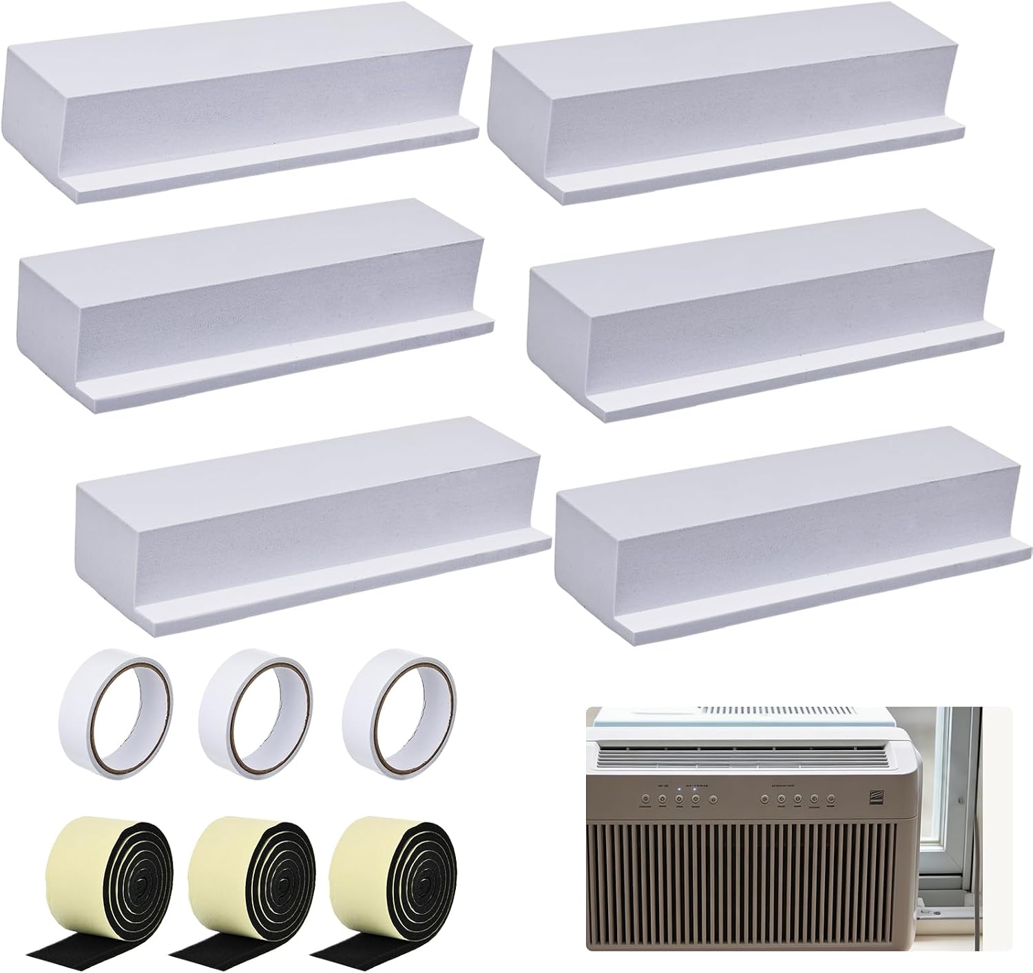 6 Pack Air Conditioner Foam Block, Foam Seal Insulation for Window AC Unit, Side Panel Gap Filler and Window Seal Kit for Portable and Window Air Conditioners, Summer Cooling Accessories