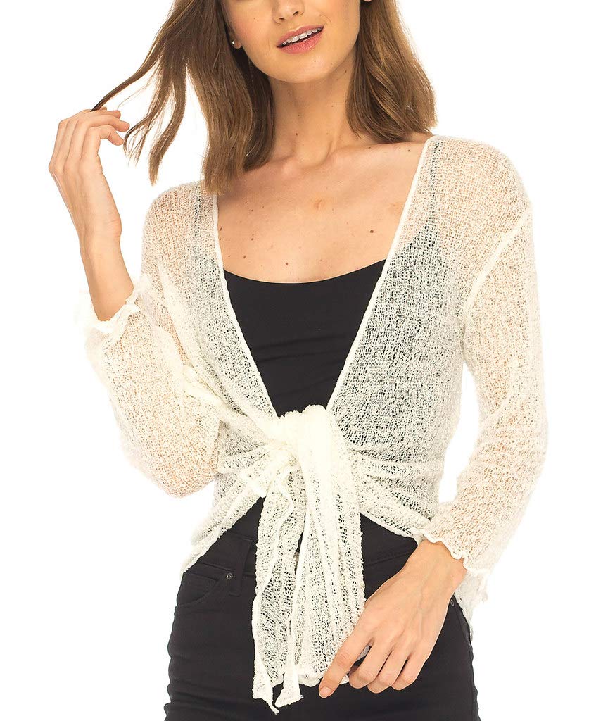 Sheer Shrug for Women Mesh Knit Cover Up Lightweight Dressy Cardigan for Summer Tie Top Wrap
