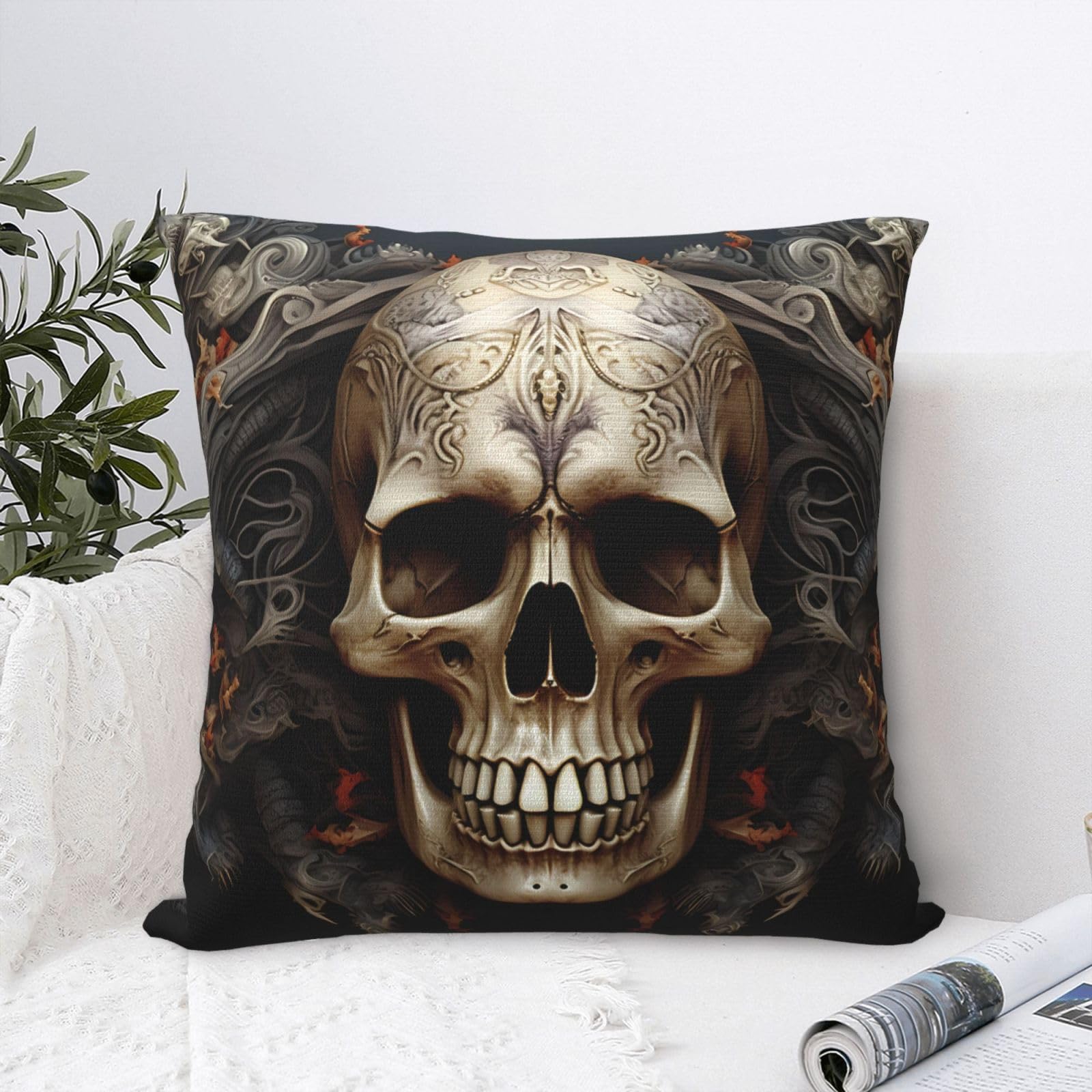 FodPand Luxury Velvet Throw Pillow Covers 18"x18" Super Soft Decorative Pillow Cases - Skulls Pillowcases Modern Lumbar Cushion Cases for Couch Sofa Bed Pillow Shams