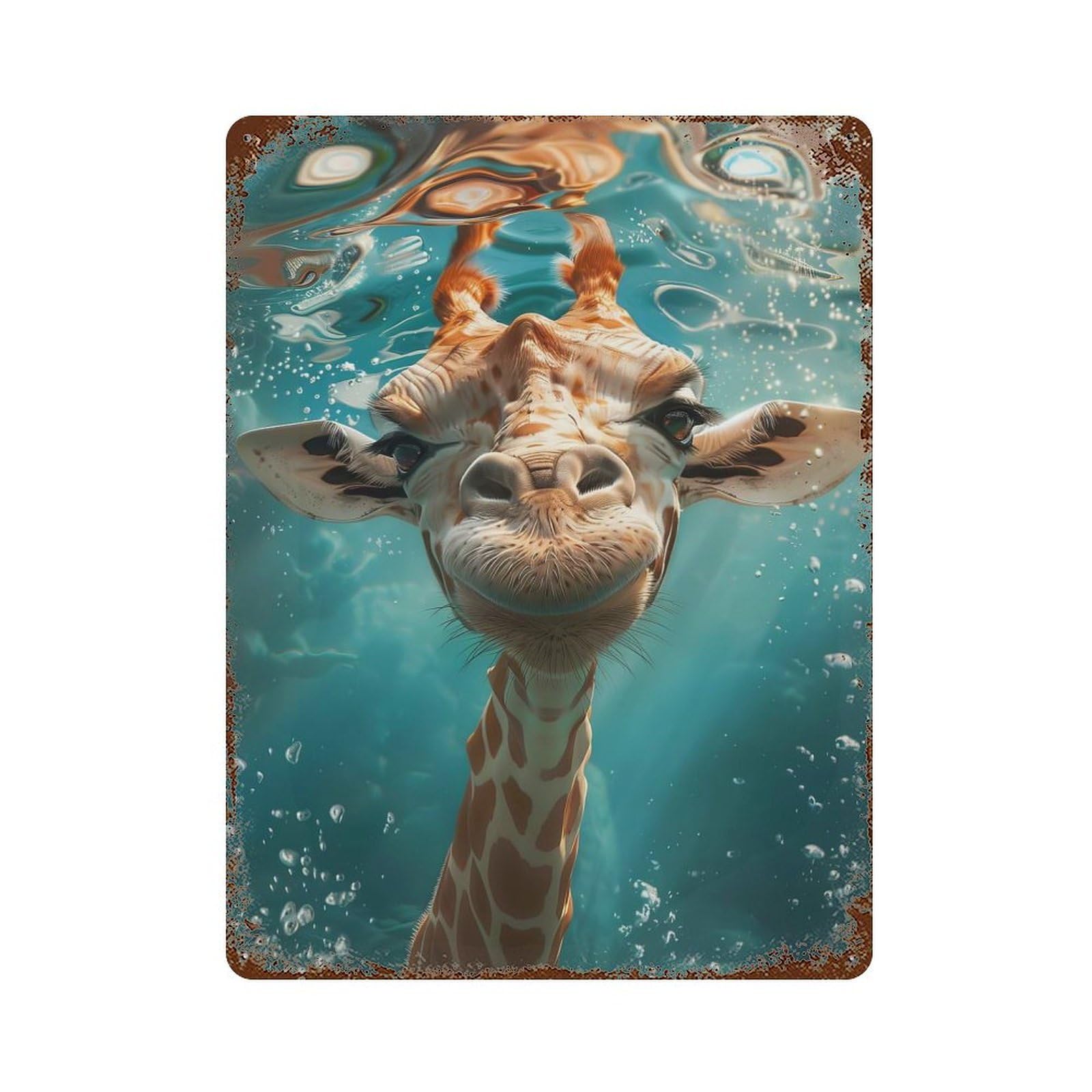 Rust Effect Giraffe Sea Weathered Tin Sign 15.7"x11.8", Shabby Chic Decor for Cafe, Home Bar And Lounge Decor