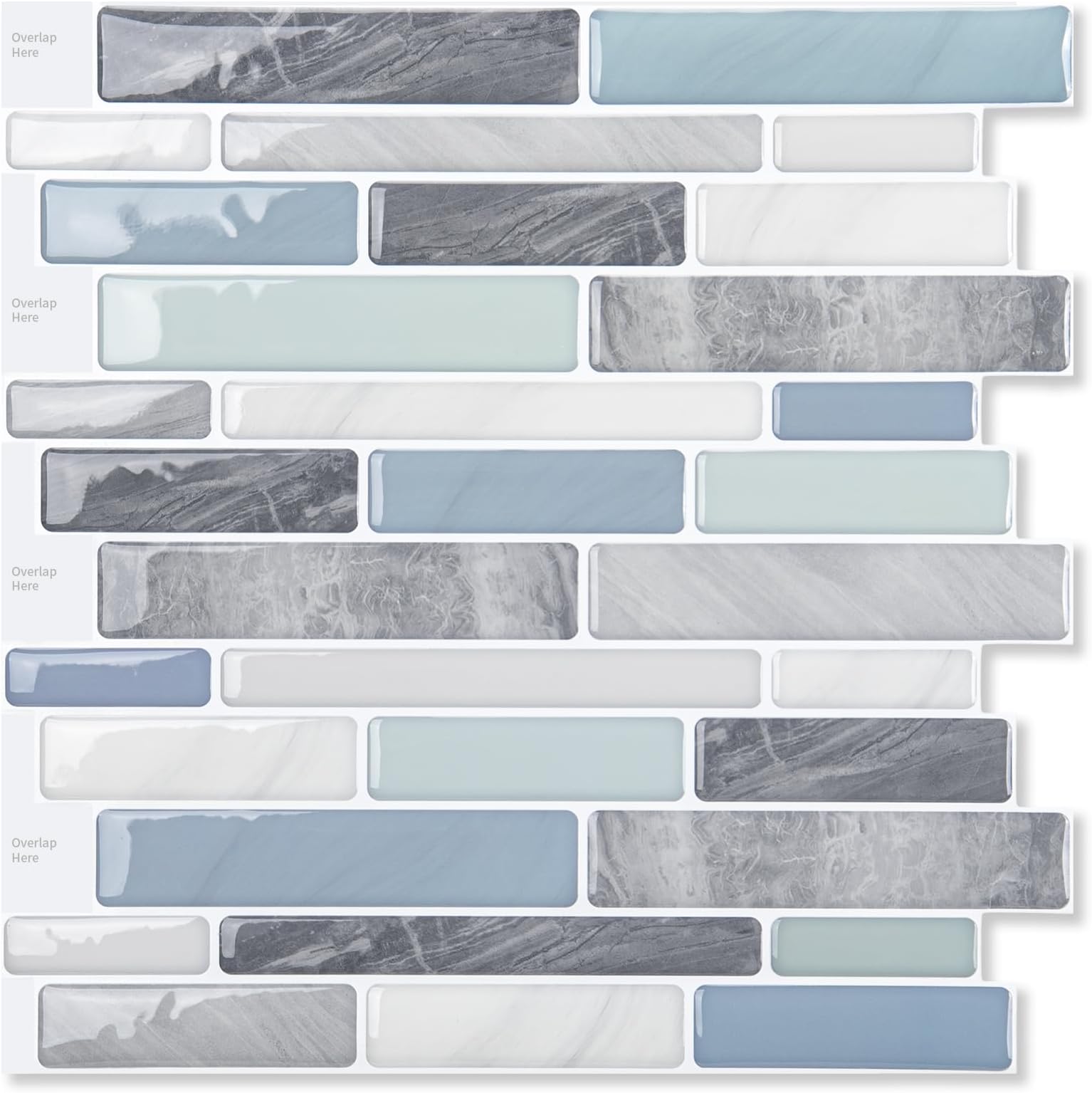 LONGKING Self-Adhesive Kitchen Backsplash, Marble Look Decorative Tiles (10 Tiles)