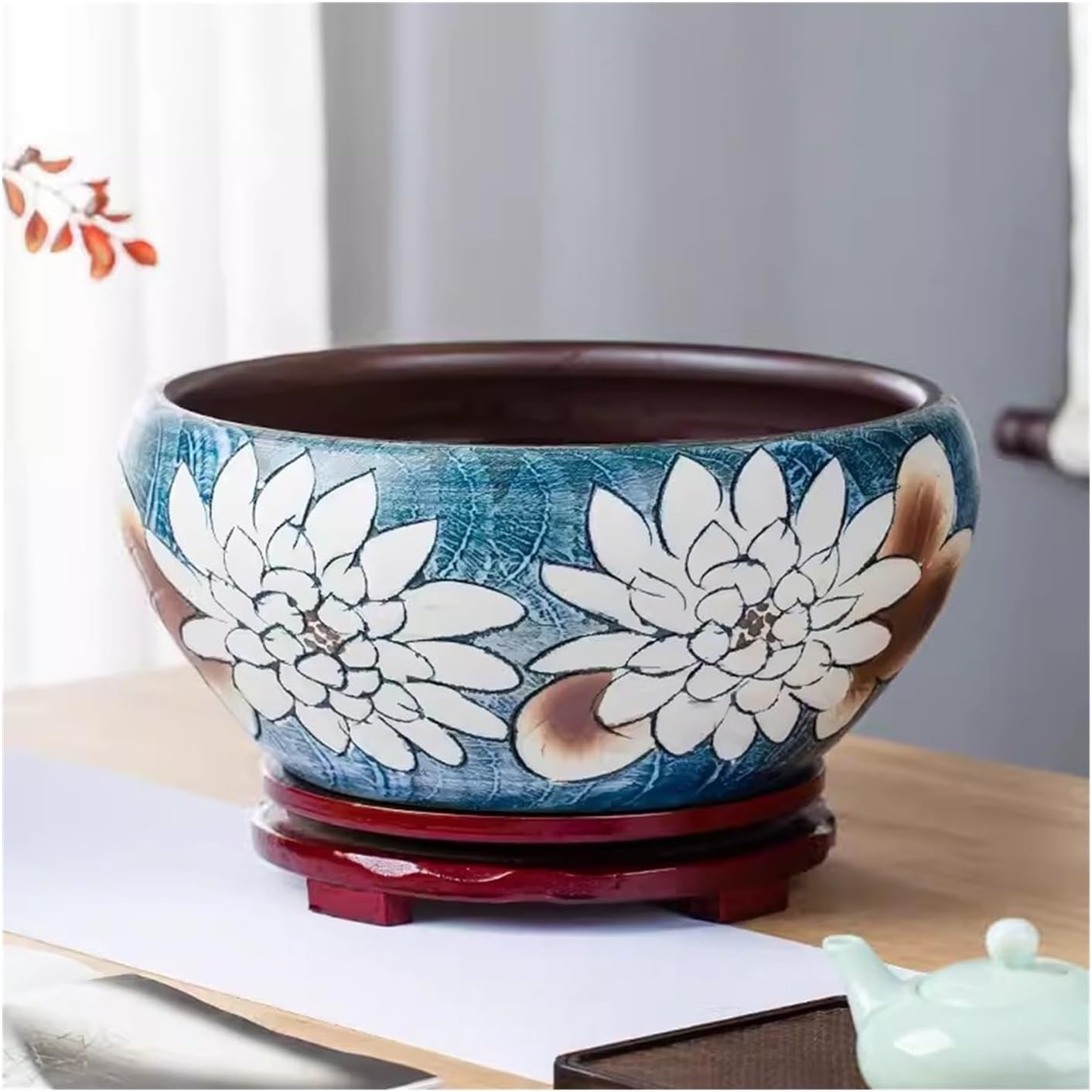 Fish Bowls Hydroponic Plant Container Porcelain Fish Tank Turtle Basin Hydroponic Plant Water Lily Bowl Water Tank Desktop Decoration Decoration Aquarium Entry Fish Tank (Size : 32cm)