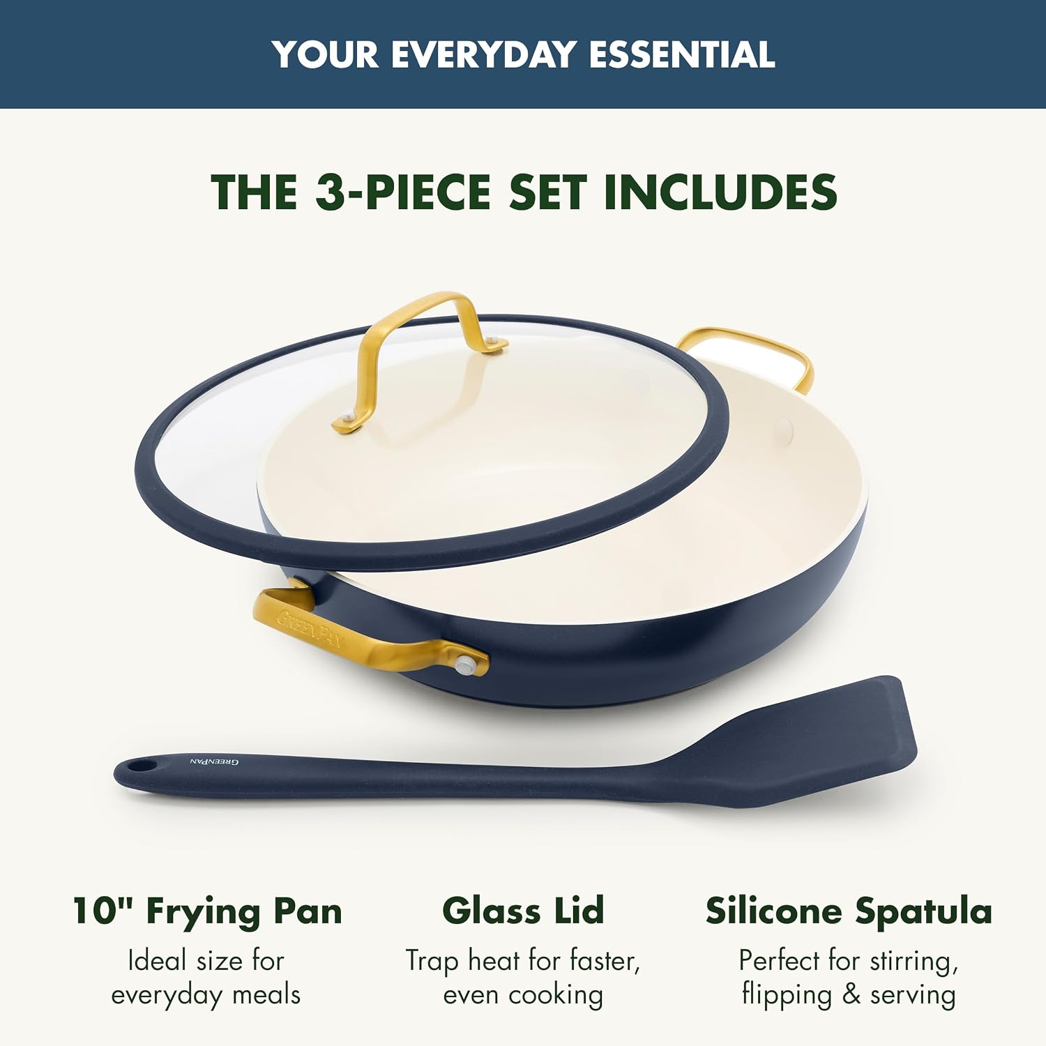 GreenPan Reserve Pro 3 Piece Saute Pan Set with Lid and Silicone Spatula