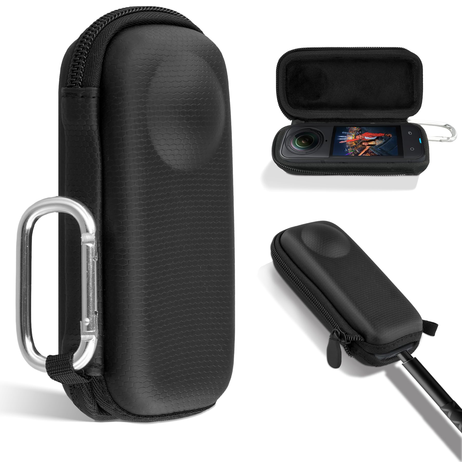 Khanka per Insta360 X5 X4 Action Cam– Custodia Rigida da Trasporto, Borsa Compatta da Viaggio Compatibile con Action Cam 360° Insta360 X5/X4 con Base ad Accesso Rapido e Moschettone (Nero)