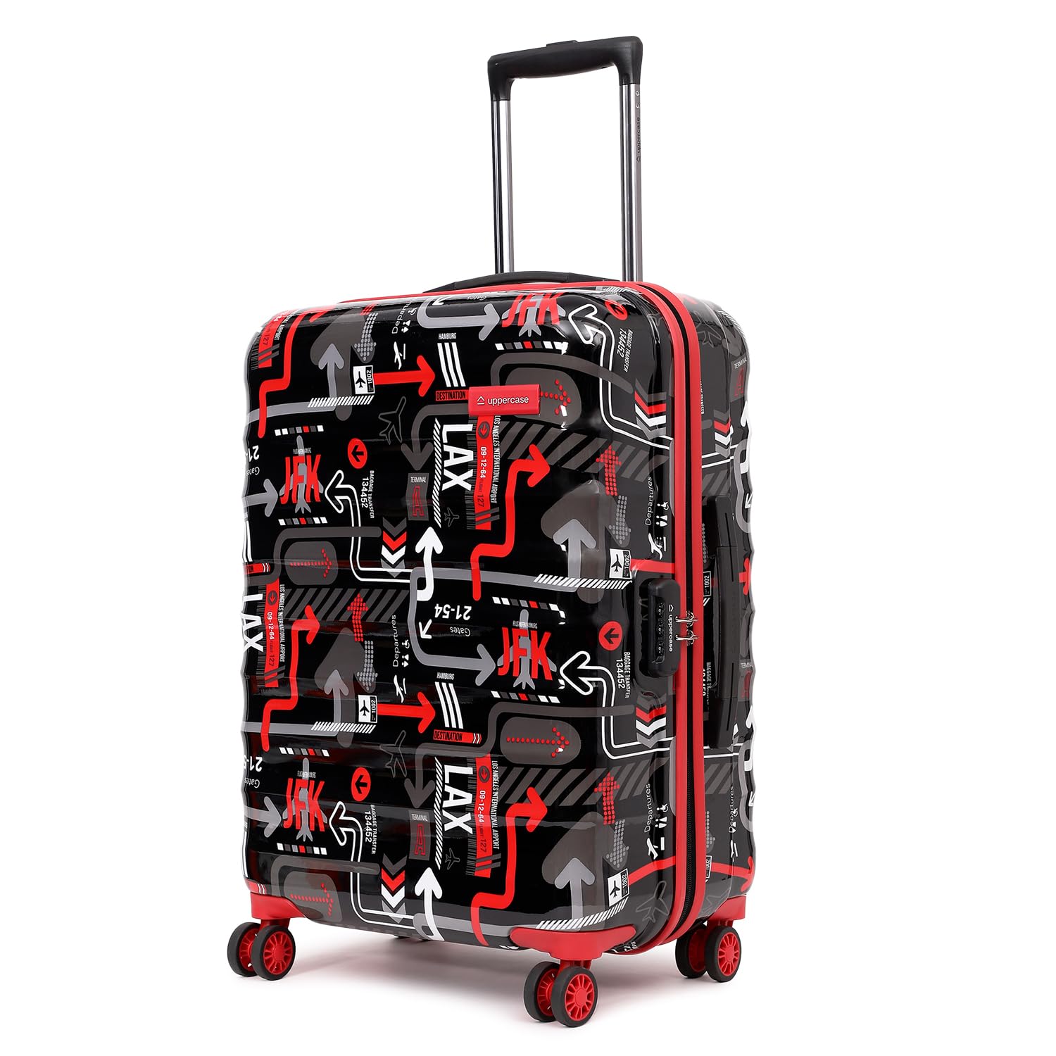 uppercase JFK (Medium) 66cms Hardsided Check-in Trolley Bag for Travel  |Eco Polycarbonate Printed Luggage Combination Lock|8 Spinner Wheel  Trolley