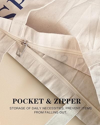 Miniatura 6 de Bolsa estética de algodón crudo, ligera, mediana, reutilizable, con bolsillo interior y cremallera para mujeres, diseño de Golden Retriever