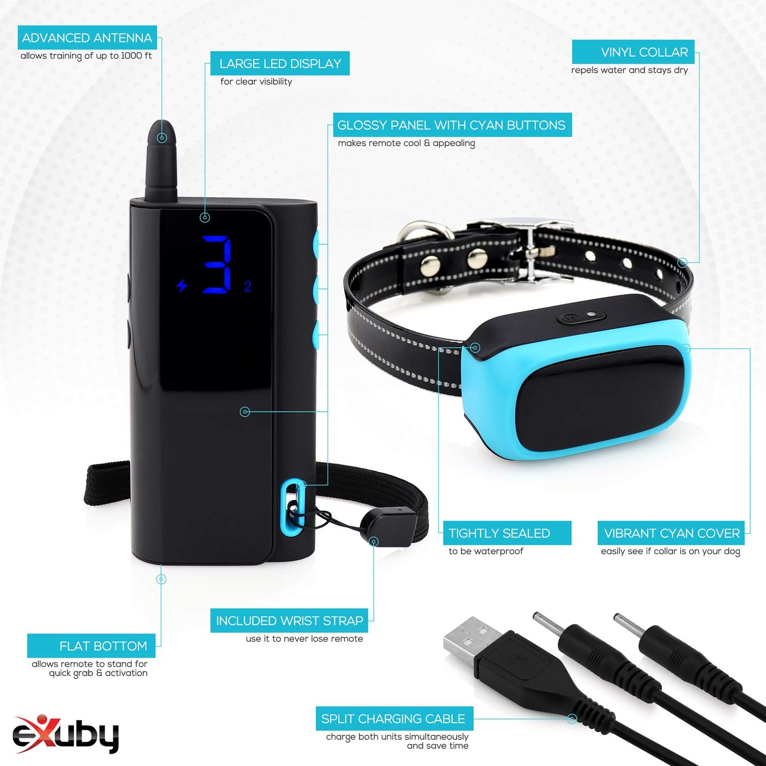 eXuby - Shock Collar for Medium Dogs 20-50 lbs Rechargeable Waterproof Remote Dog Training Collar with 3 Settings - Beep, Vibration and Static Shock for Faster & Gentle Training