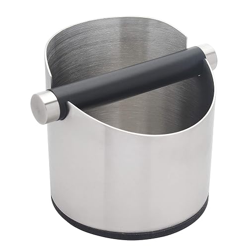 DIBTSA Espresso Knock Box, Stainless Steel Coffee Grounds Knock Box (Silver)