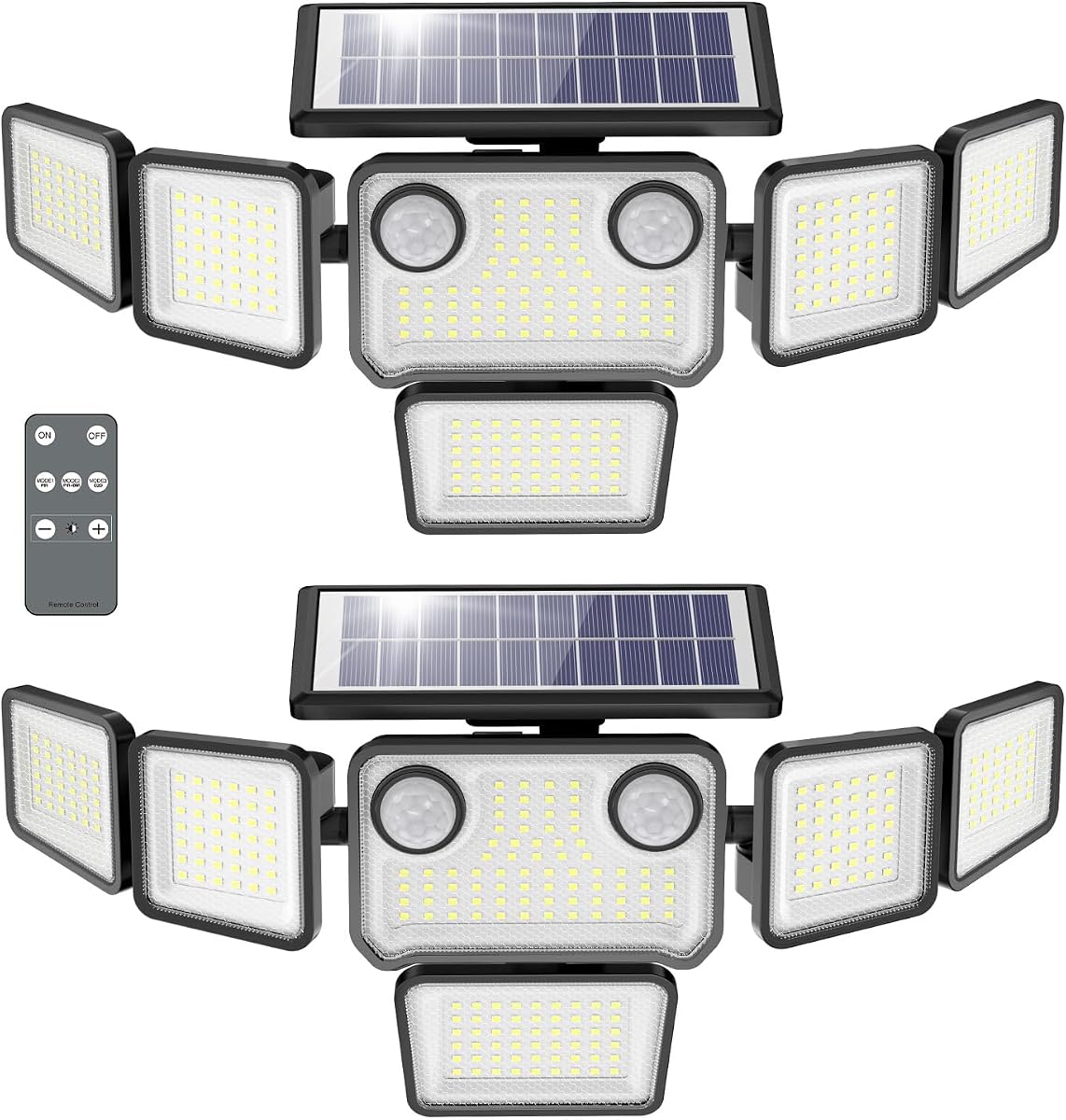 Solar Lights Outdoor, 6000LM 310 LEDs Dual Motion Sensor Solar Flood Lights 6 Heads Security Wall Lights, IP65 Waterproof, Remote Control for Garden, Outside, Backyard, 2 Pack