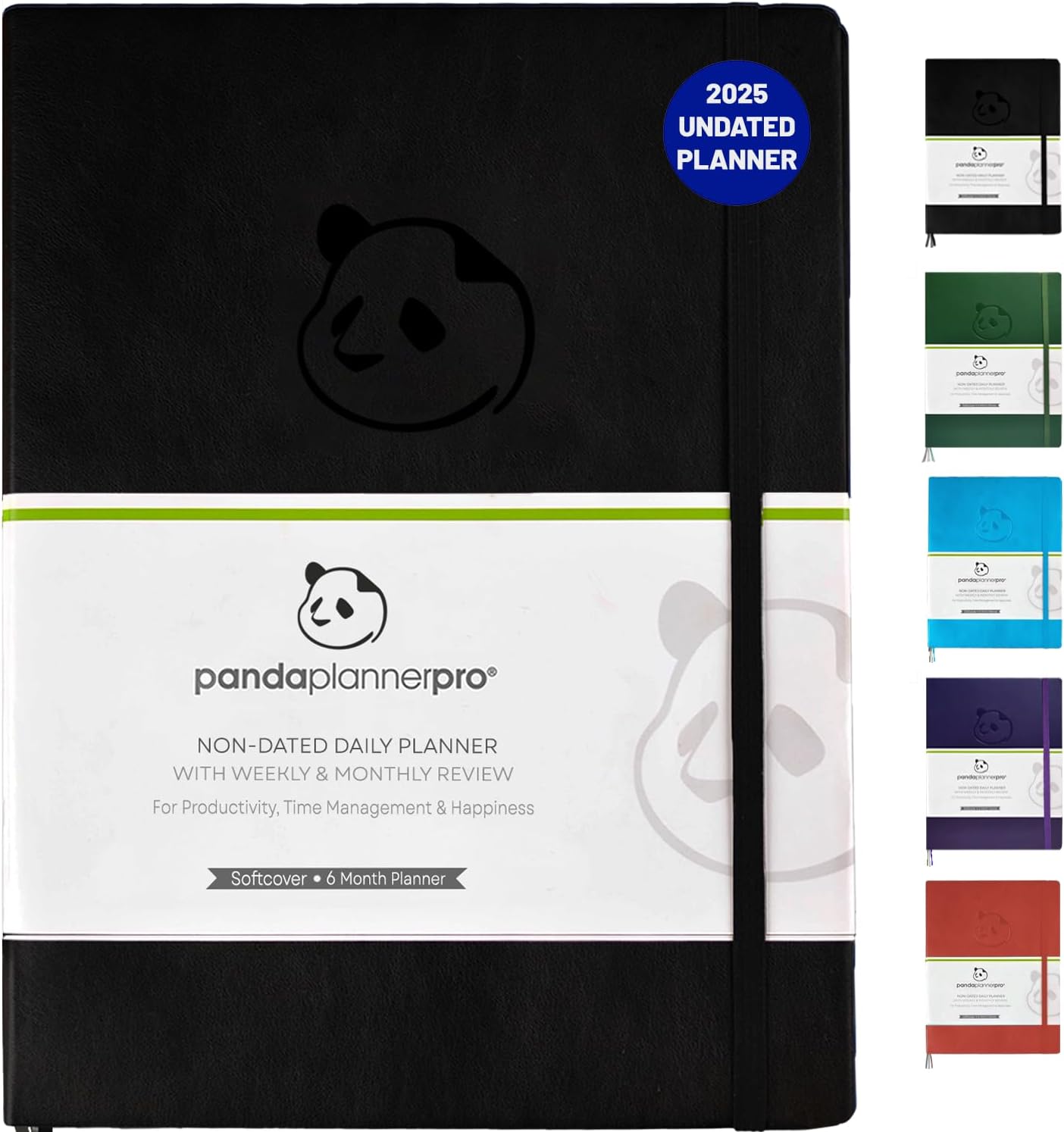 Panda Planner Pro - Best Daily Planner for Happiness & Productivity - 8.5 x 11" Softcover - Undated Day - Guaranteed to Get You Organized - Gratitude & Goals Journal (Black)