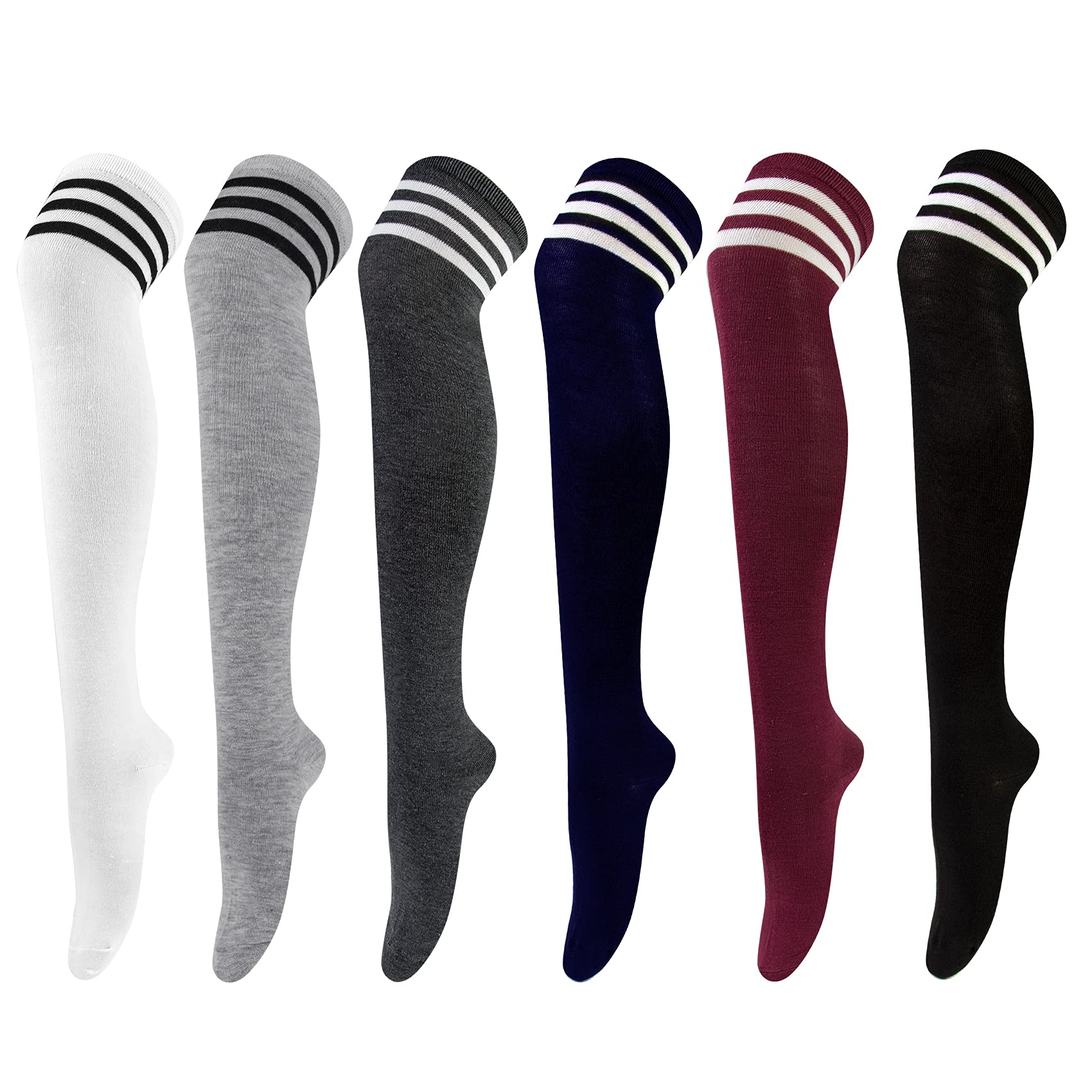 6 Pairs Knee High Sock Women Over Knee Thigh Socks for Girls Ladies Long Boot Stocking Leg Warmer High Socks Casual for Daily Wear, Cosplay