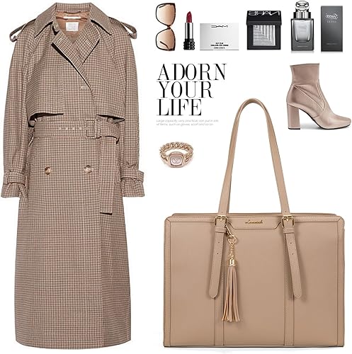 Miniatura 7 de LOVEVOOK Bolsa de lona ligera para laptop de 15.6 pulgadas para mujer, bolsa de computadora de gran capacidad con bolso de mano para negocios,