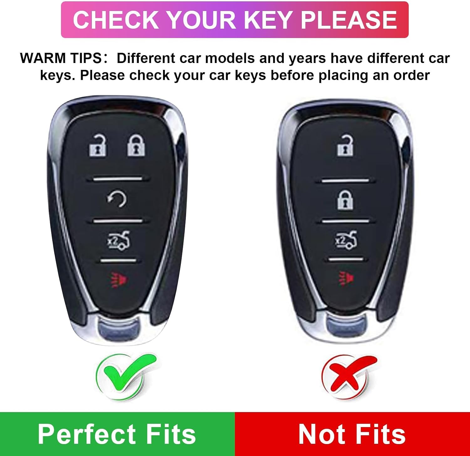 EnerCharge Key Fob Cover with Keychain,Fit for Equinox Malibu Camaro Cruze Blazer Traverse,5-Buttons Key Case Car Accessories