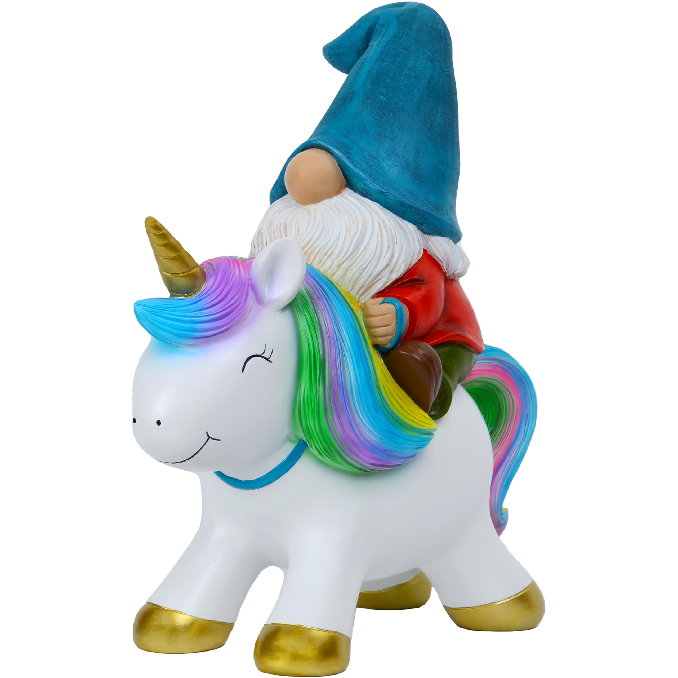 Mood Lab Garden Gnome Statue - Garden Gnome Riding Unicorn - 9.3 Inch Lawn Figurine - for Outdoor or House Decor - Funny Yard and Patio Decoration