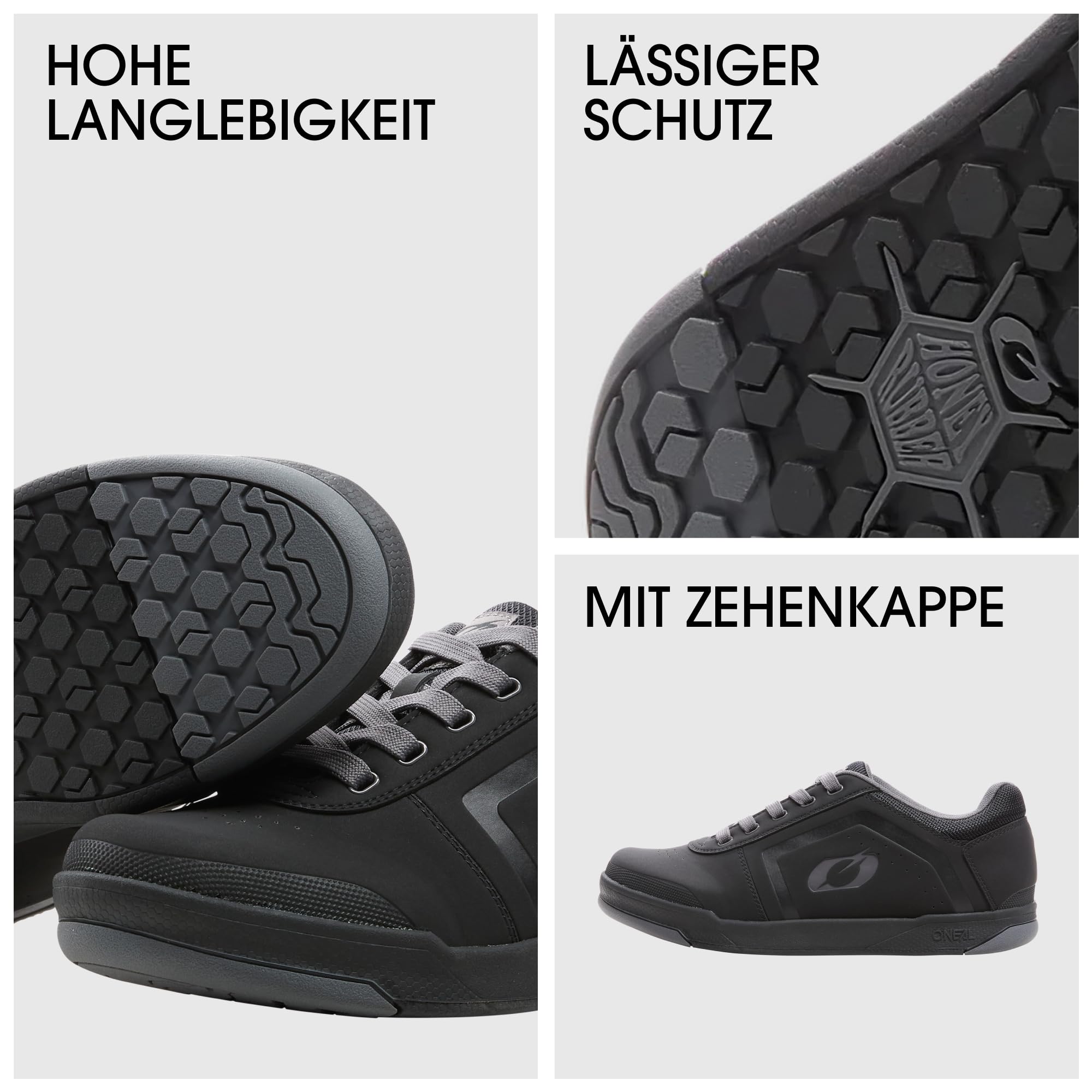 O'NEAL | Zapatillas de Bicicleta de Montaña | MTB Downhill Freeride | Equilibrio Entre el Agarre y el reposicionamiento del pie | Zapato de Pedal Plano con Clavos Edición TBS | Adulto | Negro Gris