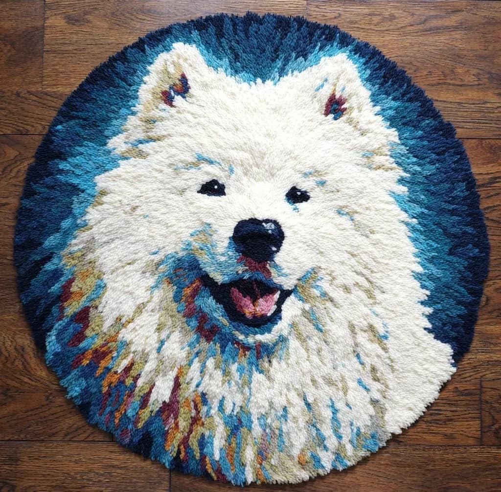 Kitquiver Latch Hook Rug Making Kit Samoyed 50X50Cm
