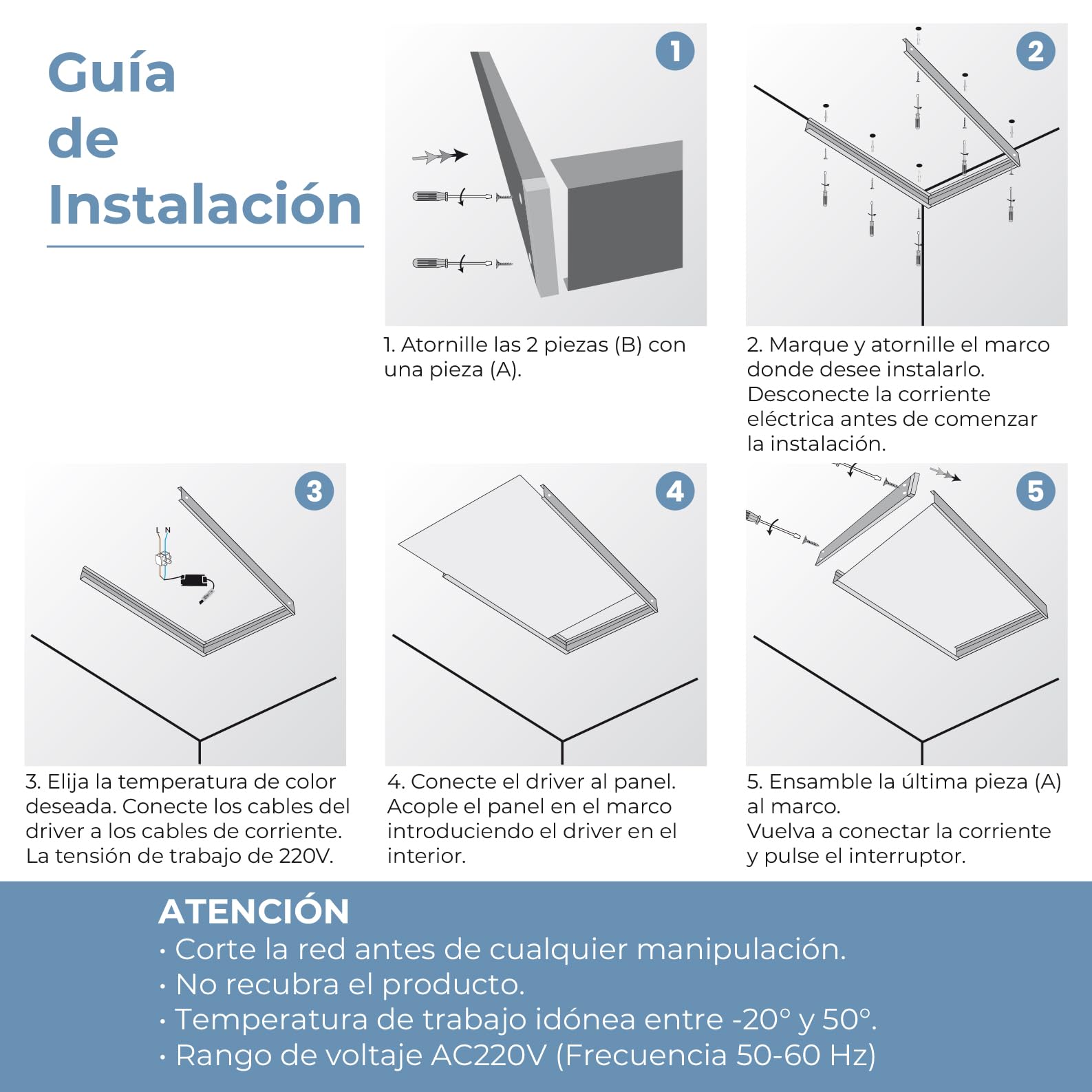 LED ATOMANT 2x Kit Soporte para Superficie + Panel LED 60x30cm 36W CCT | Con Selector de color CCT, 4000 Lumenes, Driver incluido
