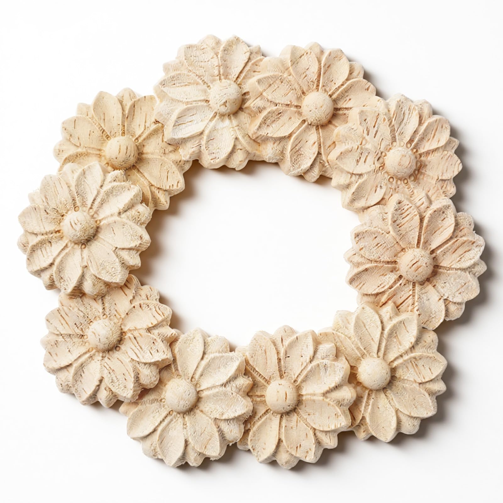 10PCS Wood Round Flower Appliques, Unpainted Wood Appliques Carved Craft Decals for Home Furniture Chests Cabinet Door DIY Decor, 3cm Diameter-image-39