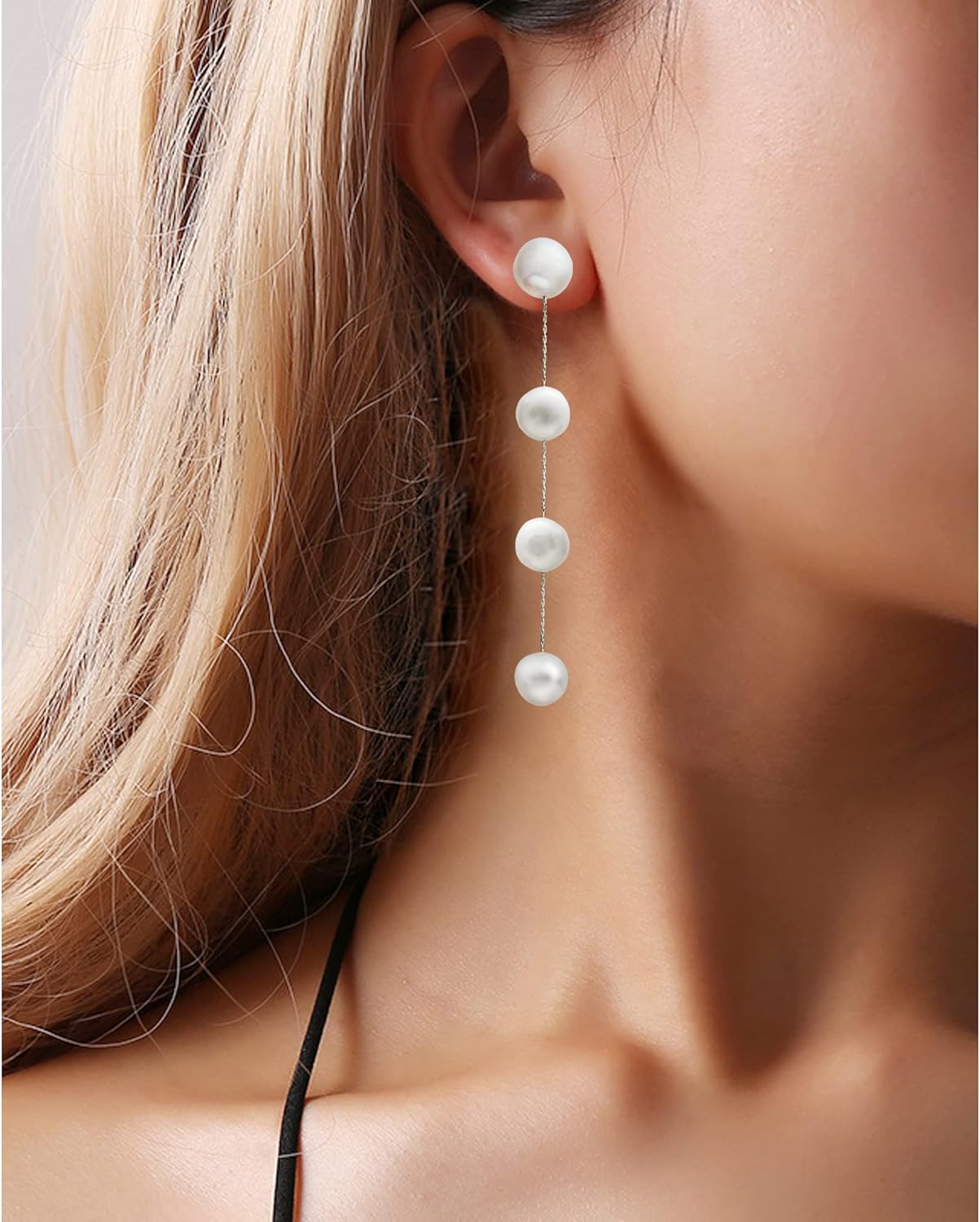 Long Pearl Dangle Earrings for Women 14K Gold Plated Sterling Silver Post Pearl Drop Tassel Earrings for Bridal Wedding - Image 4