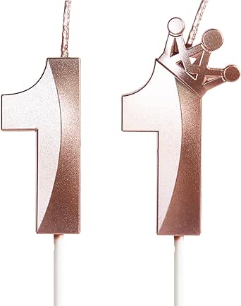 11th Birthday Cake Decorations Set - Rose Gold Numeral Candles, Toppers & Cupcake Picks