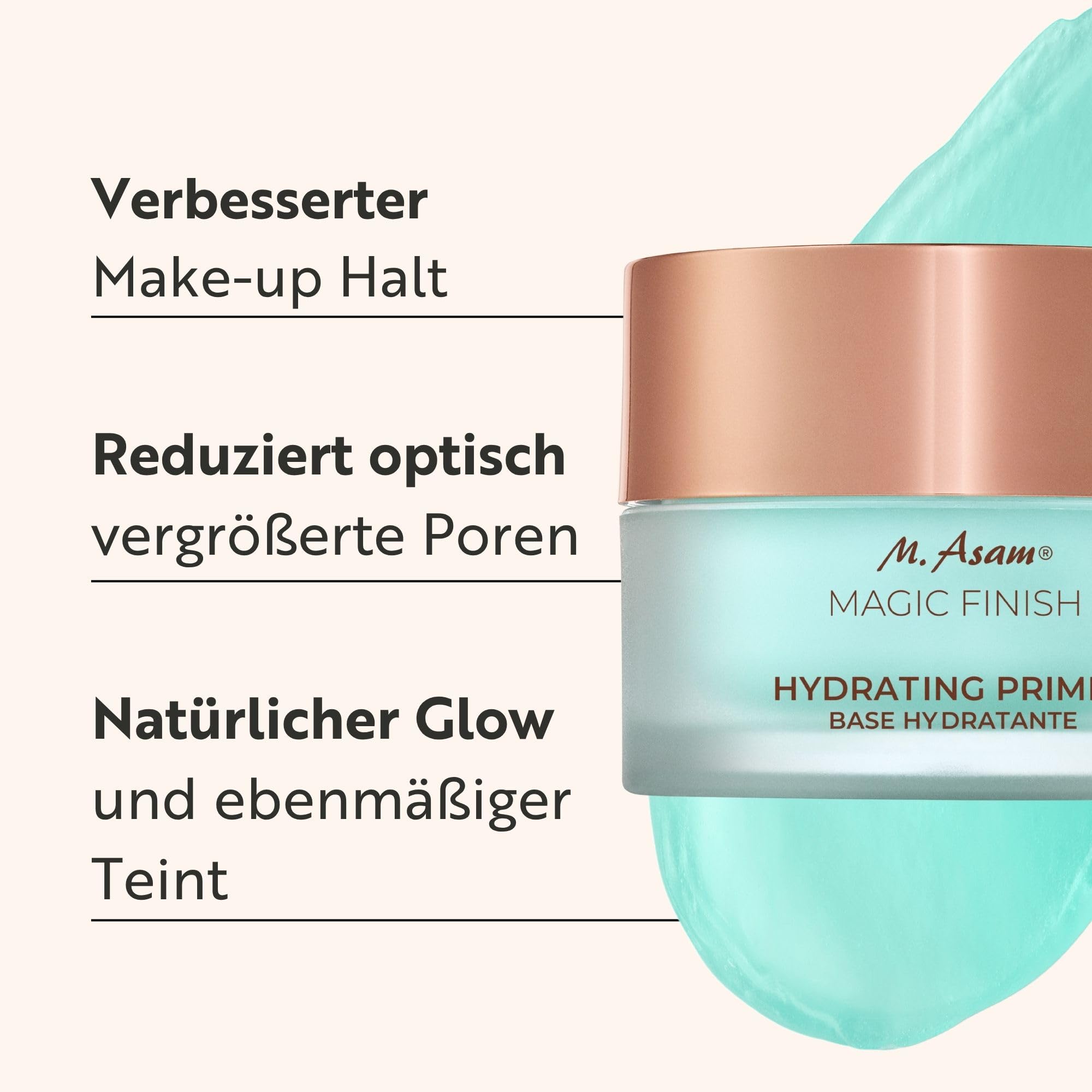 M. Asam MAGIC FINISH Hydrating Primer (20ml) – Feuchtigkeitsspendender Primer für extra langen Make-up Halt, erfrischt die Haut & polstert Fältchen auf, mit Aloe Vera & Hyaluron, vegan & parfümfrei