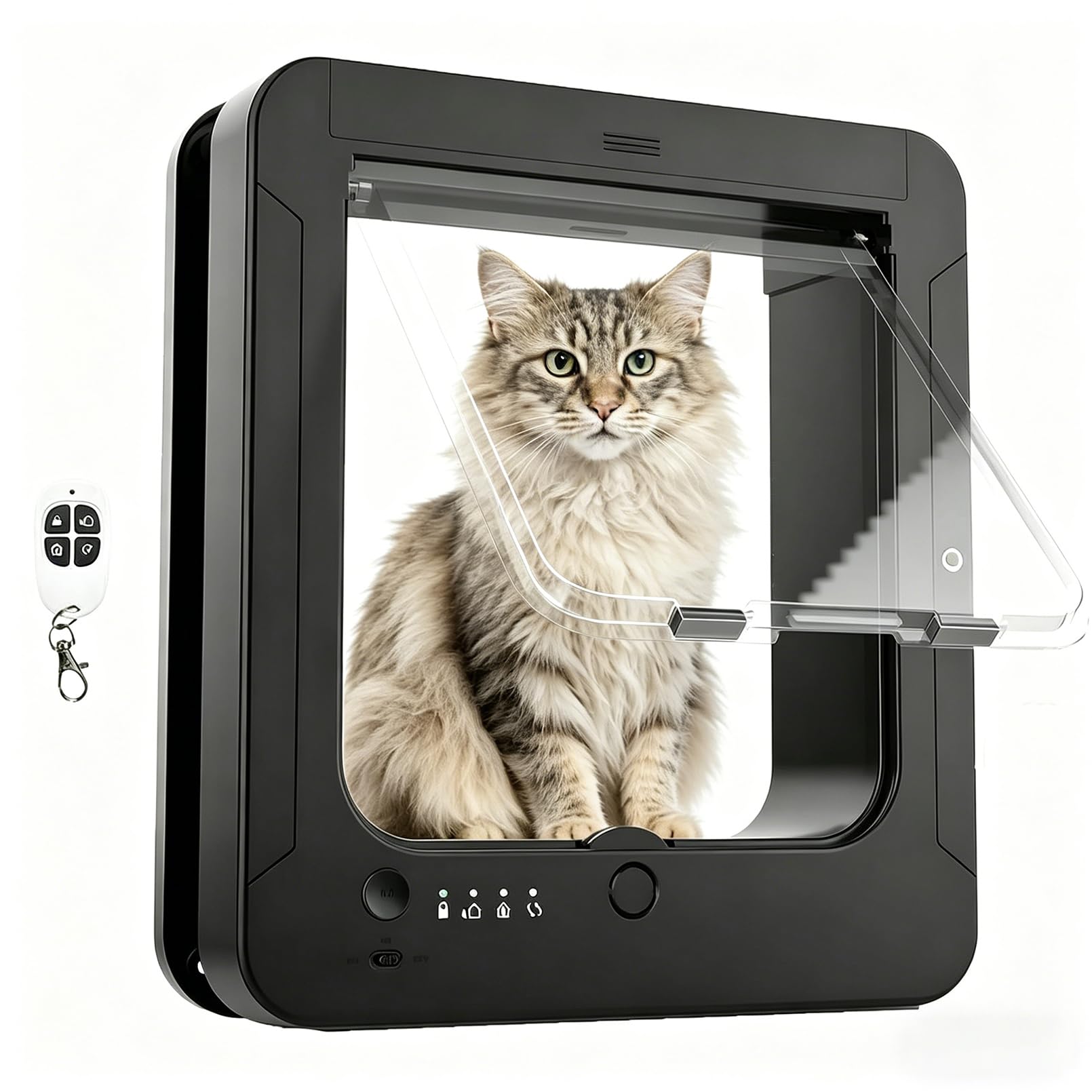 Chatière À Puce Électronique avec Entrée Sélective, Porte pour Animaux Intelligente avec 2 Colliers À Capteurs, 1 Télécommande, Verrouillage À 4 Voies, Étanche Chats Et Petits Chiens Jusqu'à 11 Kg