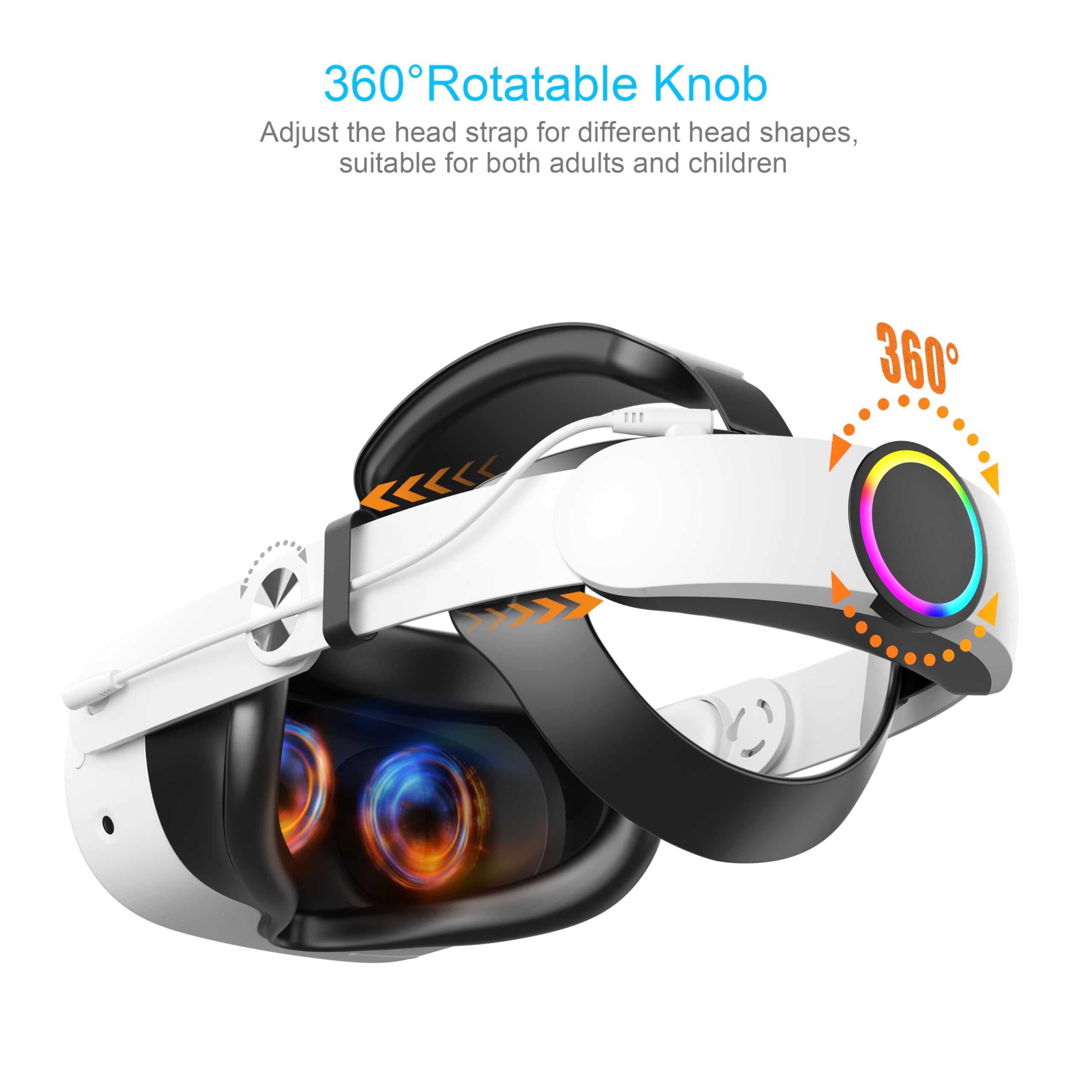Battery Head Strap Compatible with Meta Quest 3/Quest 3S,10000mAh Battery Pack, Extend Playtime and Enhanced Comfort,Reduce Facial Stress,Adjustable RGB Lighting