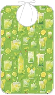 Adult Dining Bib Elderly - Waterproof Reusable Large Bibs with Foldable Catcher Pocket for Woman Cartoon Frozen Ice Juice Fluorescent Green baberos para adultos