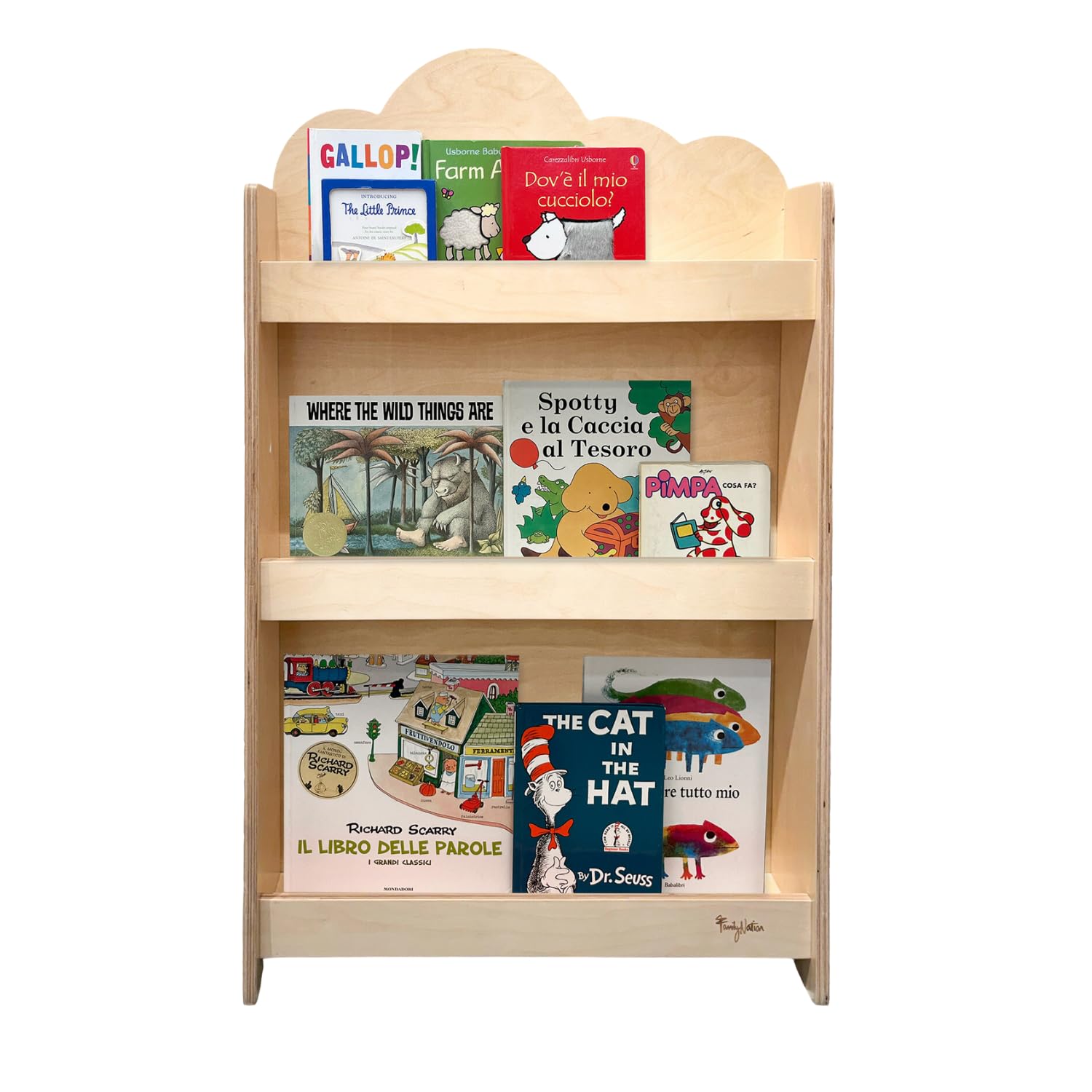 Family Nation, Libreria Frontale Montessoriana Cloud per Bambini, Ideale per Contenere e Organizzare Libri, Solida Struttura in Legno, Natural, 95x60x12,5cm